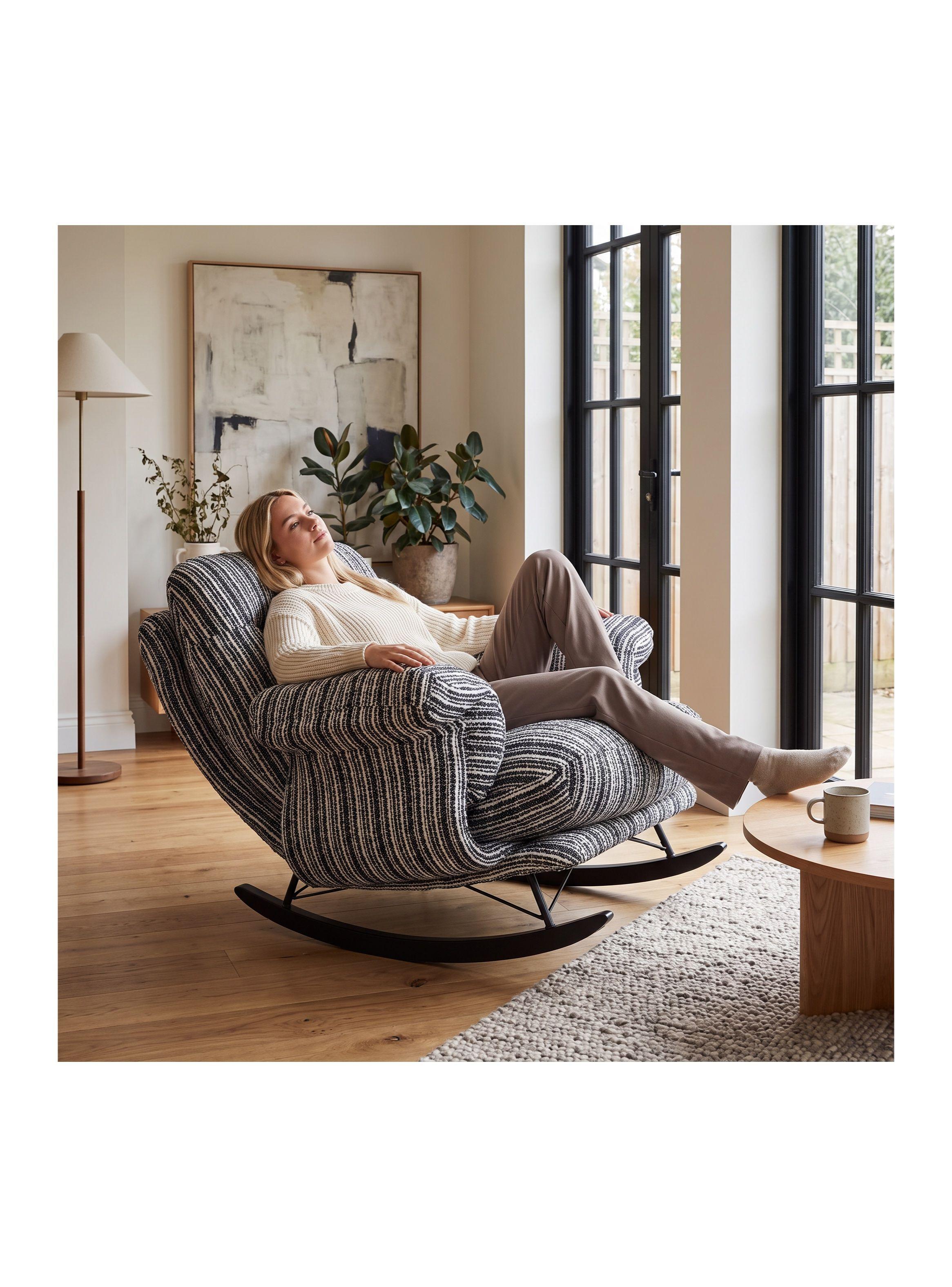 Sillón Mecedor Reclinable Amélie Chenilla Con Respaldo Alto-5