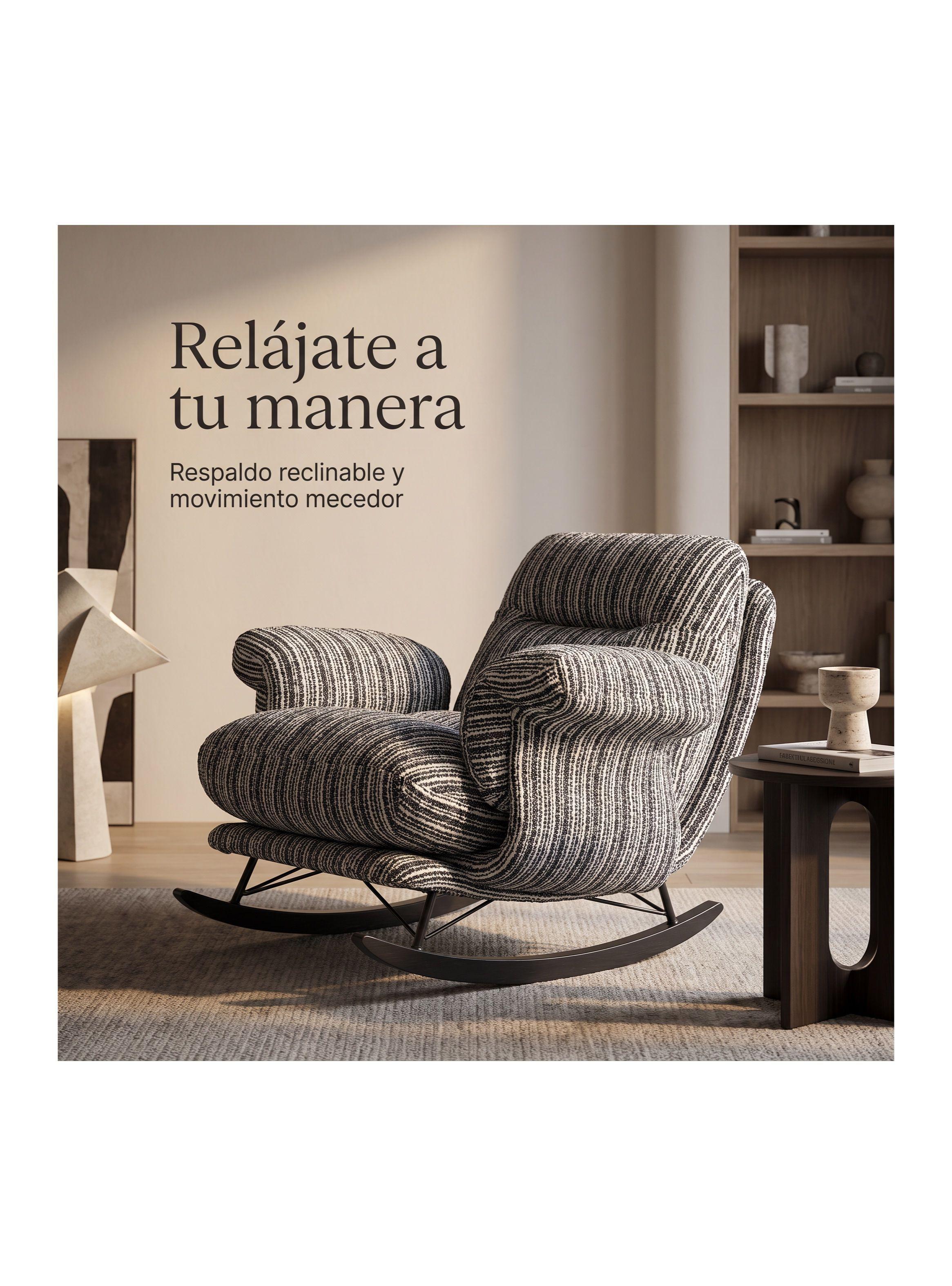 Sillón Mecedor Reclinable Amélie Chenilla Con Respaldo Alto-7