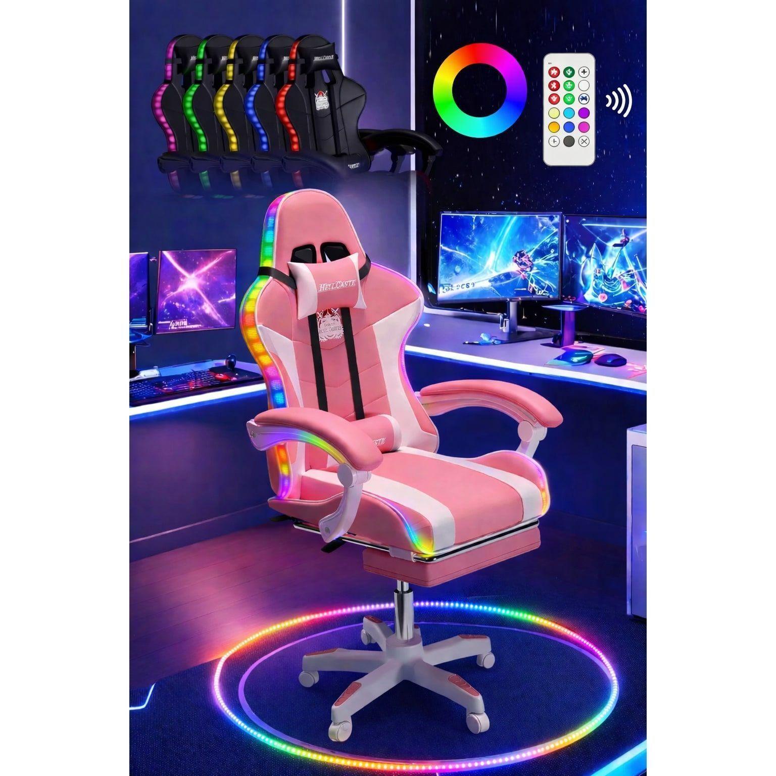 Silla Gamer Rgb Profesional Reclinable Con Luz Variable Color Rosa Material Del Tapizado Pvc-2