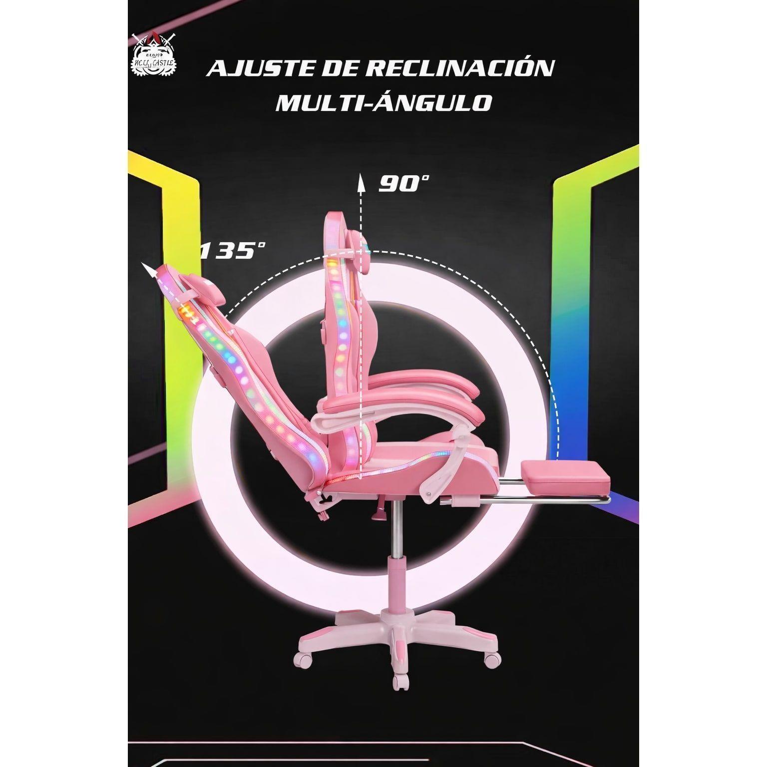 Silla Gamer Rgb Profesional Reclinable Con Luz Variable Color Rosa Material Del Tapizado Pvc-5