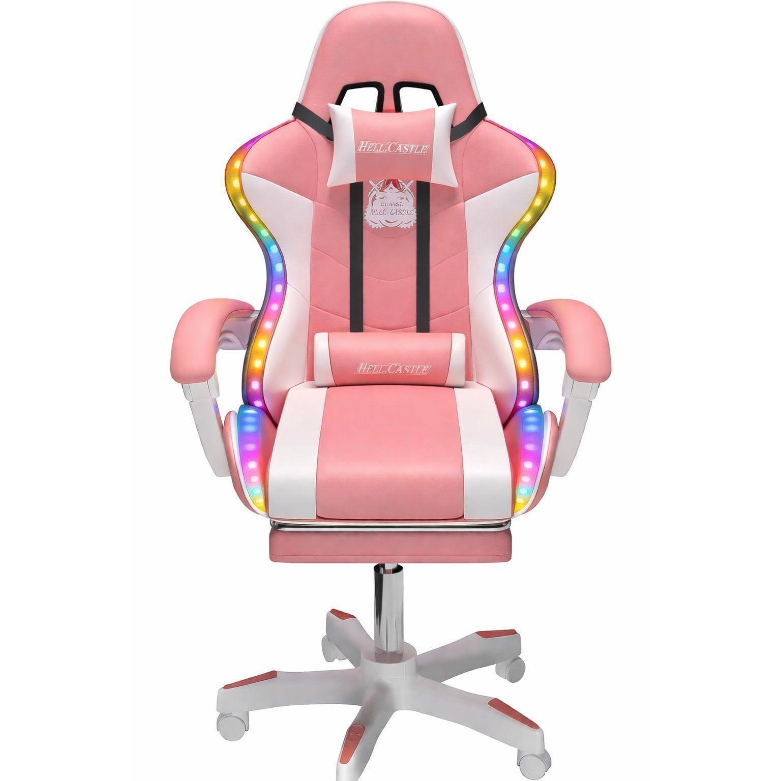 Silla Gamer Rgb Profesional Reclinable Con Luz Variable Color Rosa Material Del Tapizado Pvc-1