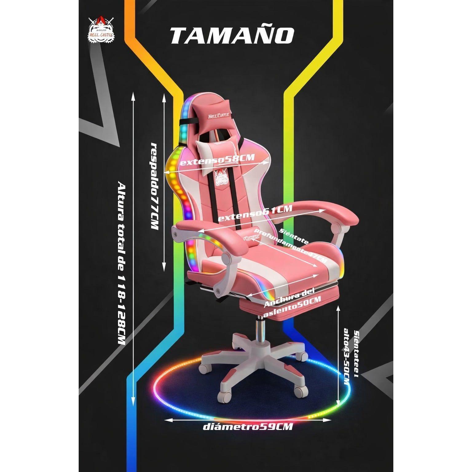Silla Gamer Rgb Profesional Reclinable Con Luz Variable Color Rosa Material Del Tapizado Pvc-3