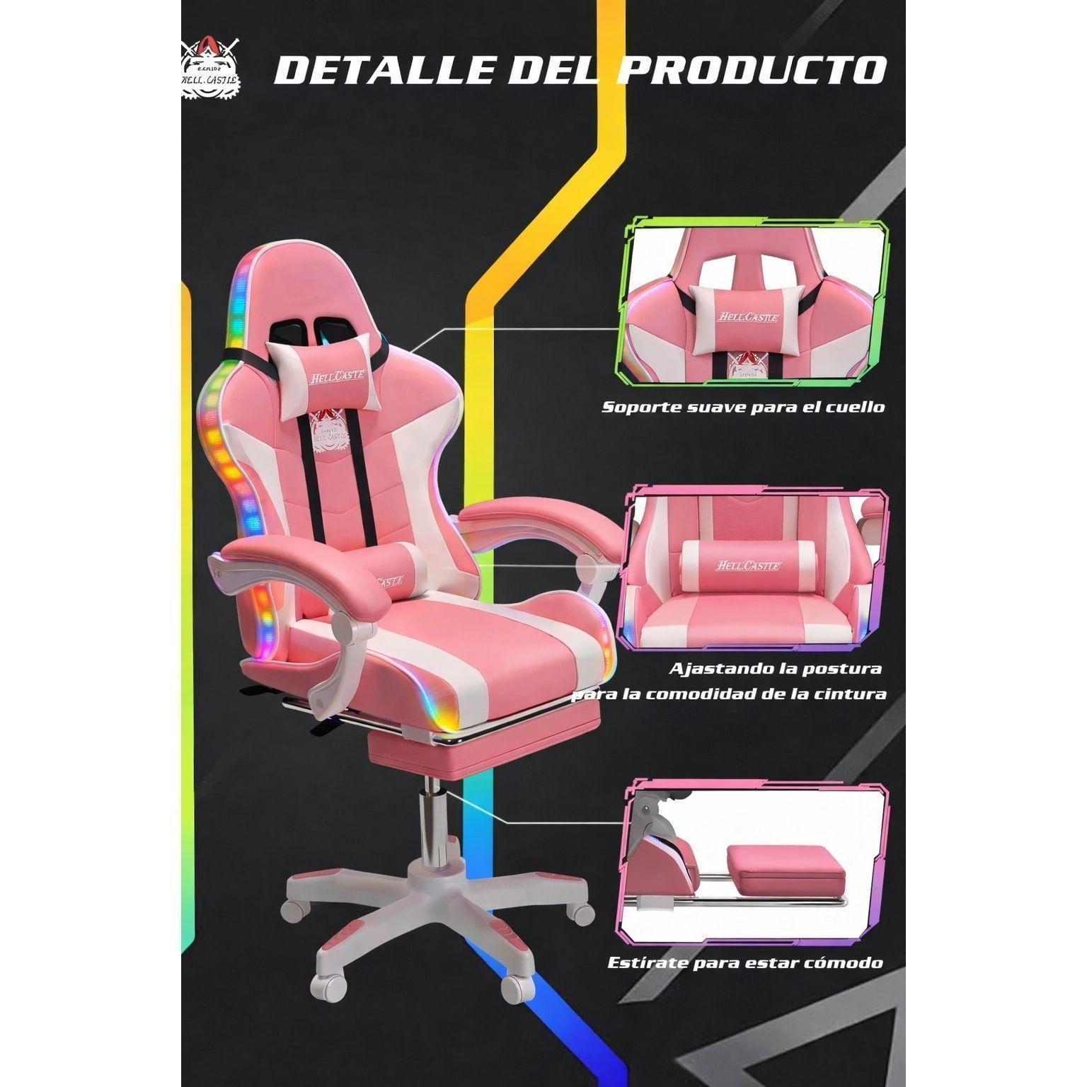 Silla Gamer Rgb Profesional Reclinable Con Luz Variable Color Rosa Material Del Tapizado Pvc-4