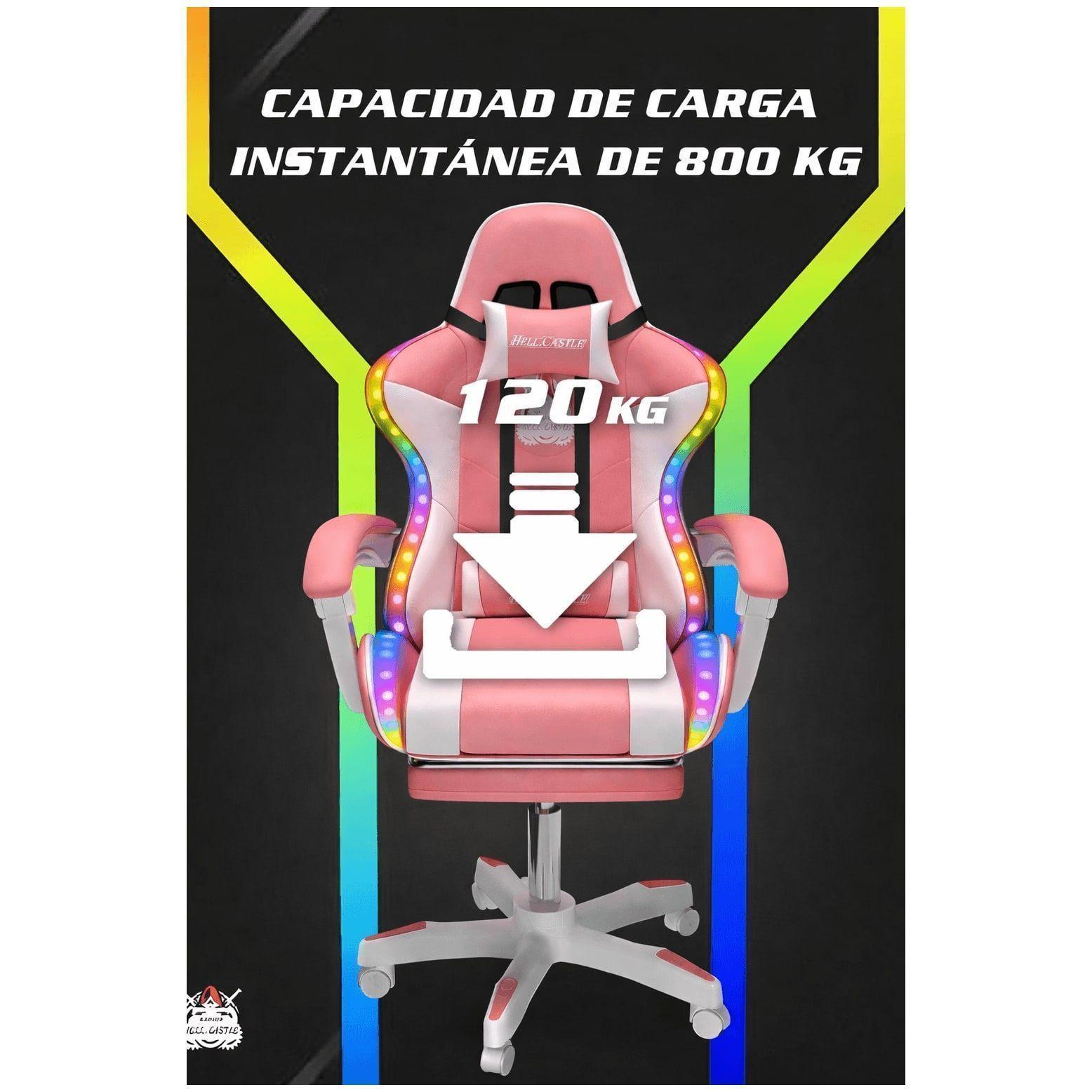 Silla Gamer Rgb Profesional Reclinable Con Luz Variable Color Rosa Pvc-6