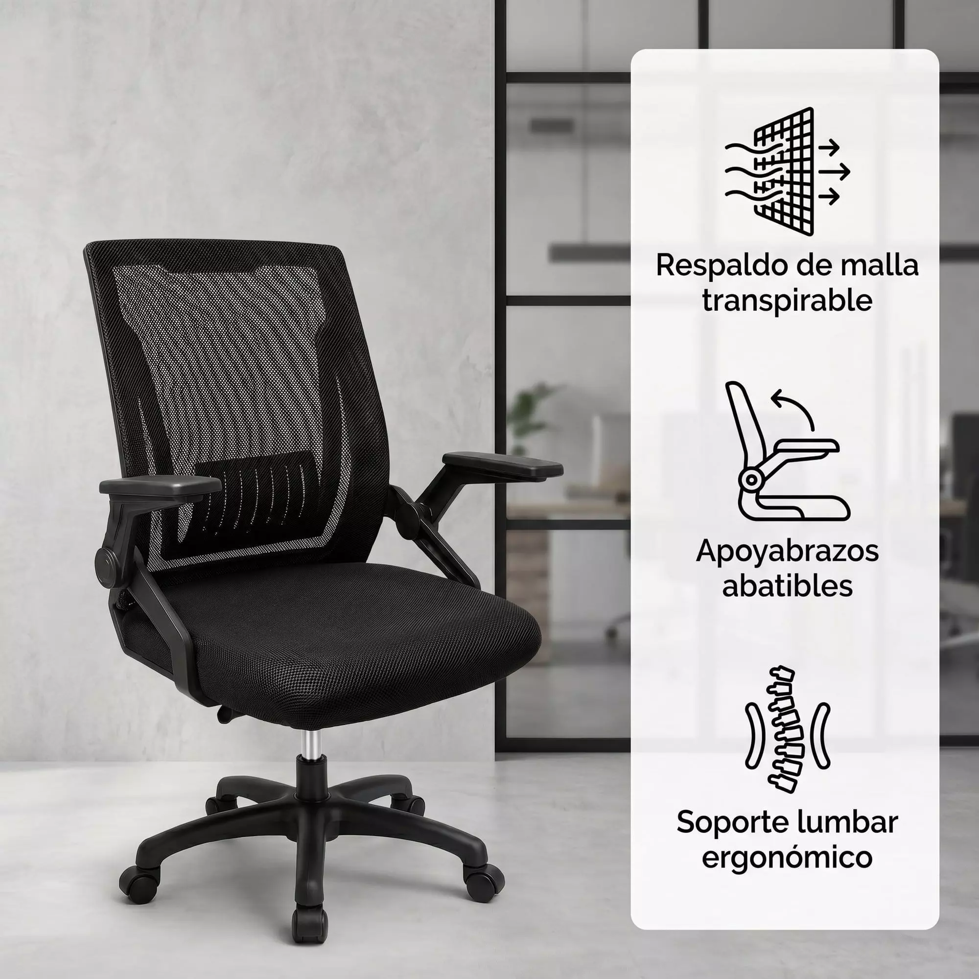 Silla De Oficina Escritorio Ejecutiva Ecomonico Resistente Negro Poliéster-1