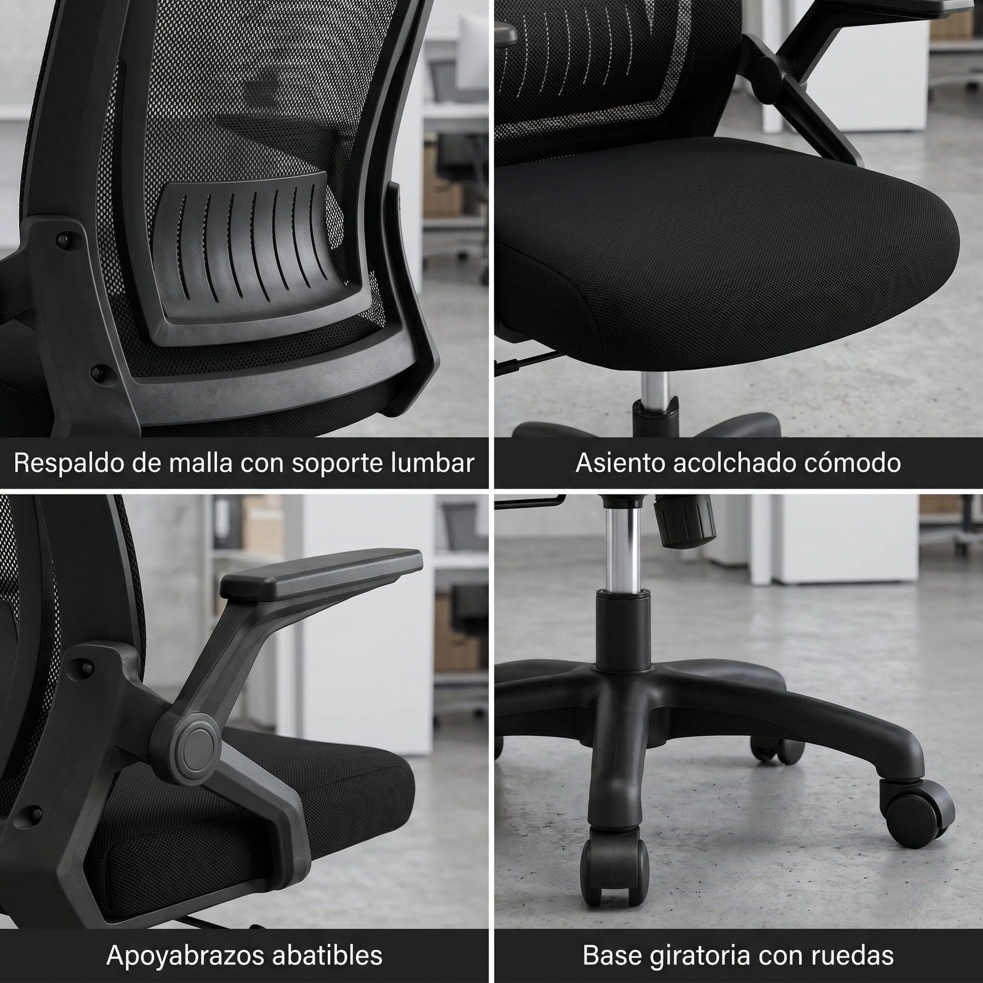 Silla De Oficina Escritorio Ejecutiva Ecomonico Resistente Negro Poliéster-3