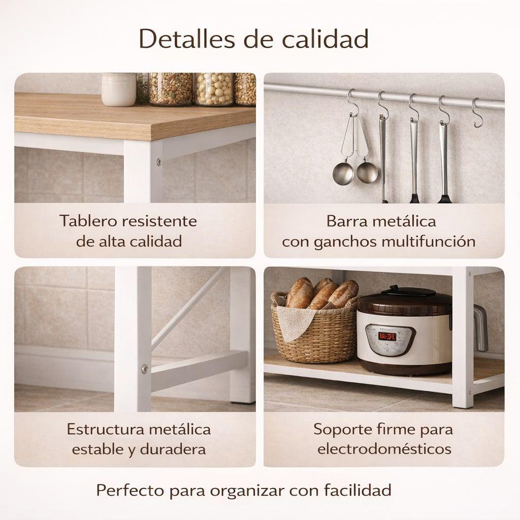 Estante Para Cocina Porta Microonda 145x60x36cm Multiuso Blanco-3