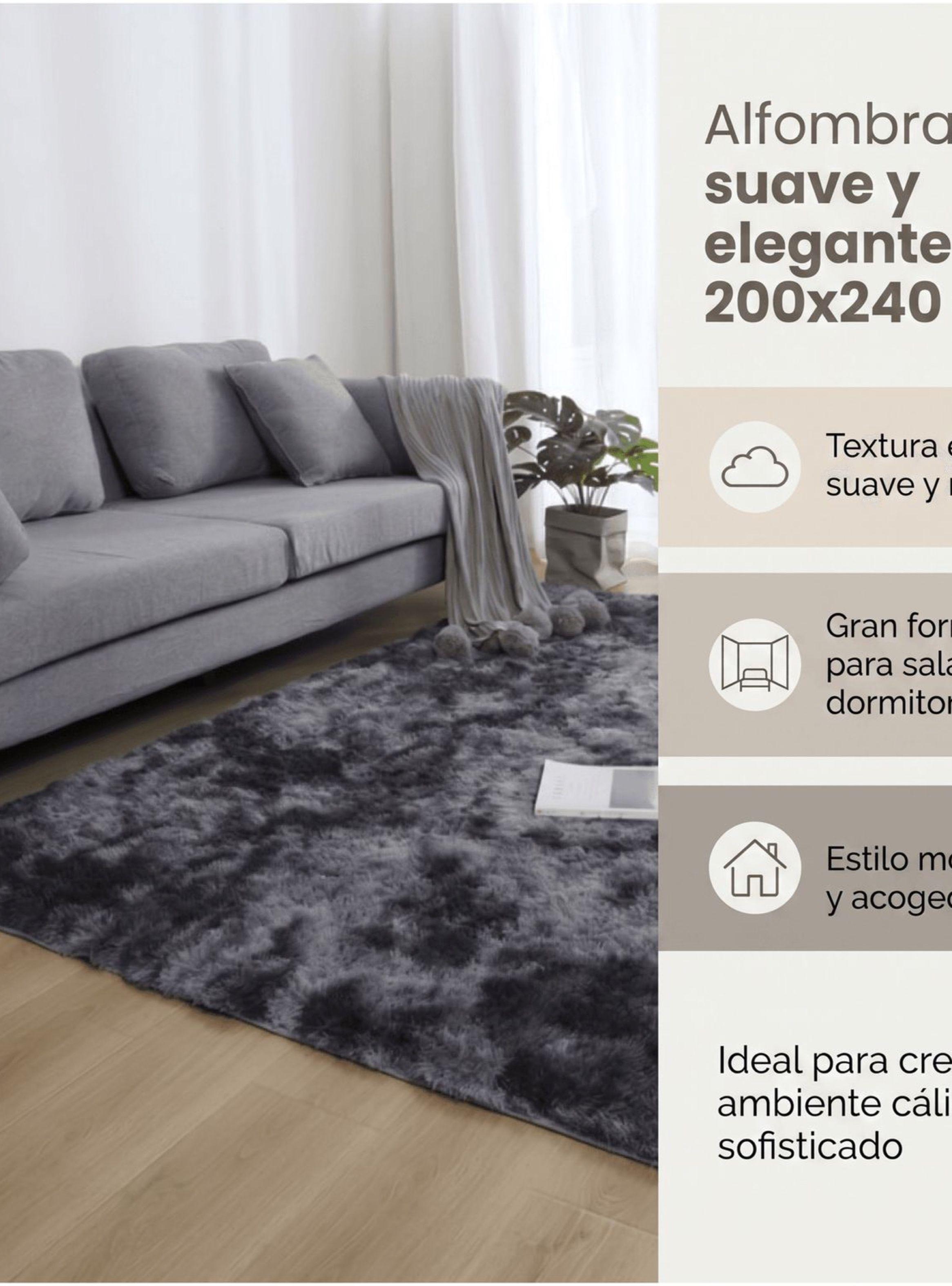 Alfombra 180x200cm Peluda Super Suave para living bajada de cama gris oscuro-3