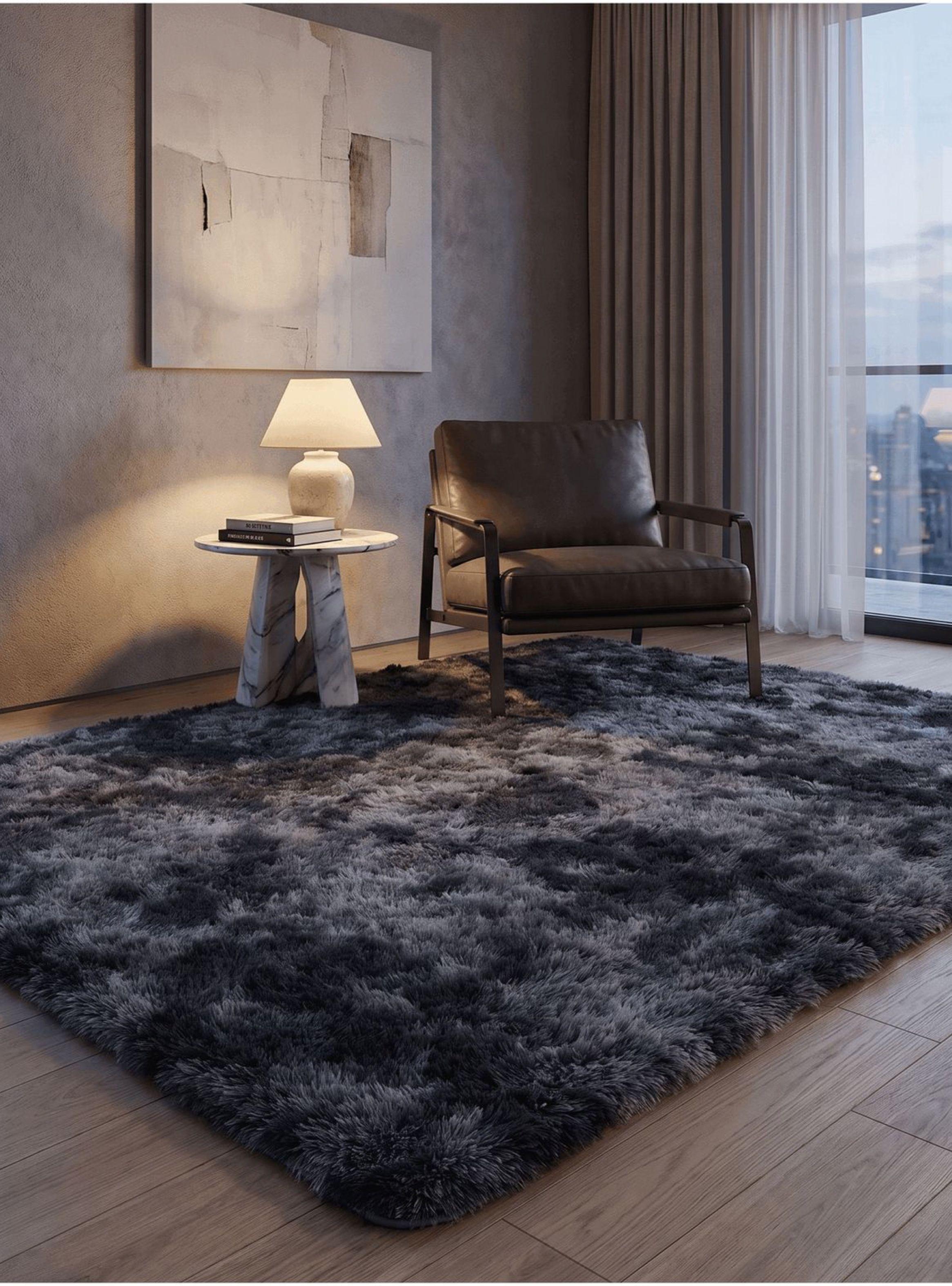 Alfombra 180x200cm Peluda Super Suave para living bajada de cama gris oscuro-5