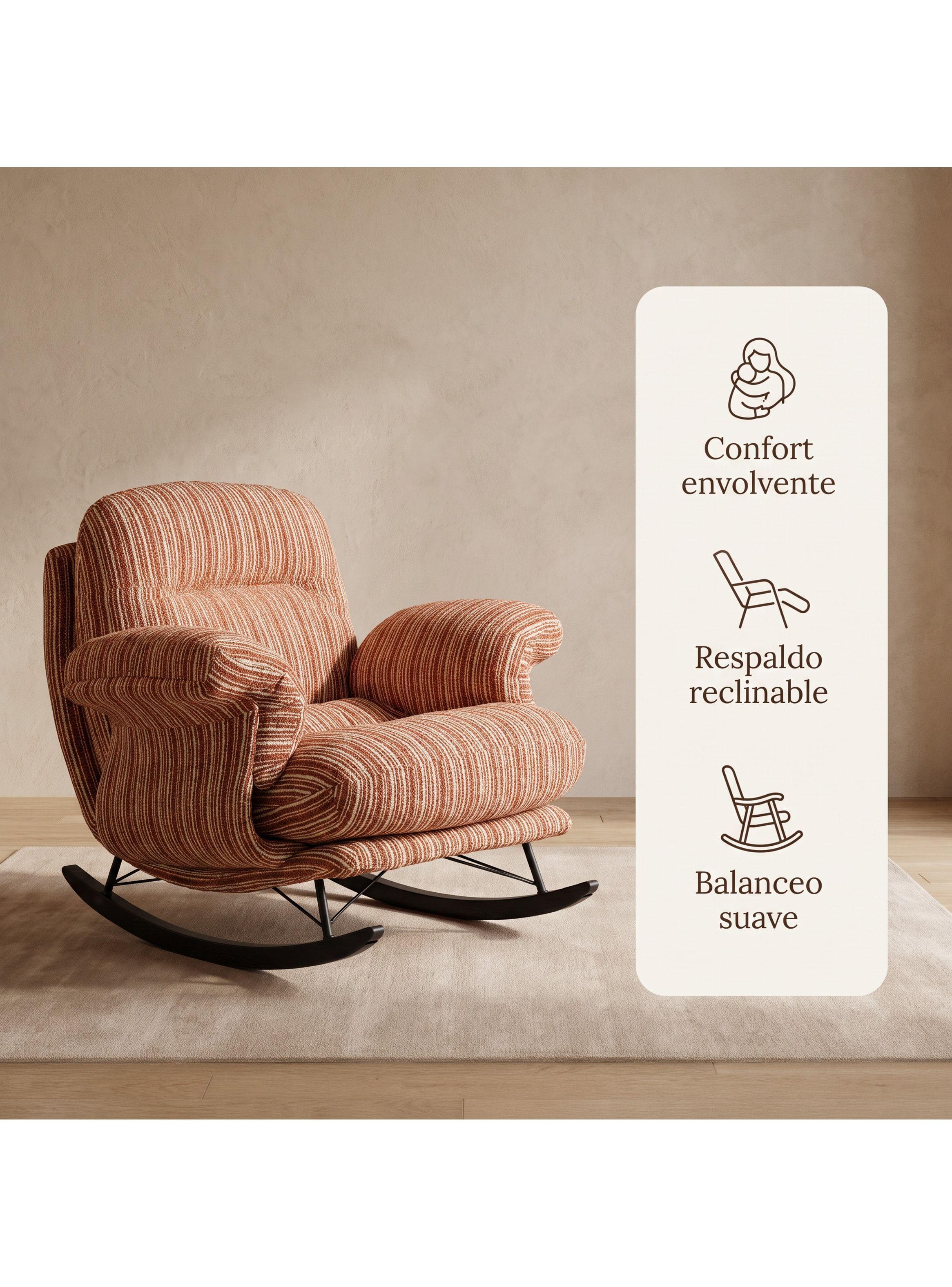 Sillón Mecedor Reclinable Amélie Chenilla Con Respaldo Alto-1