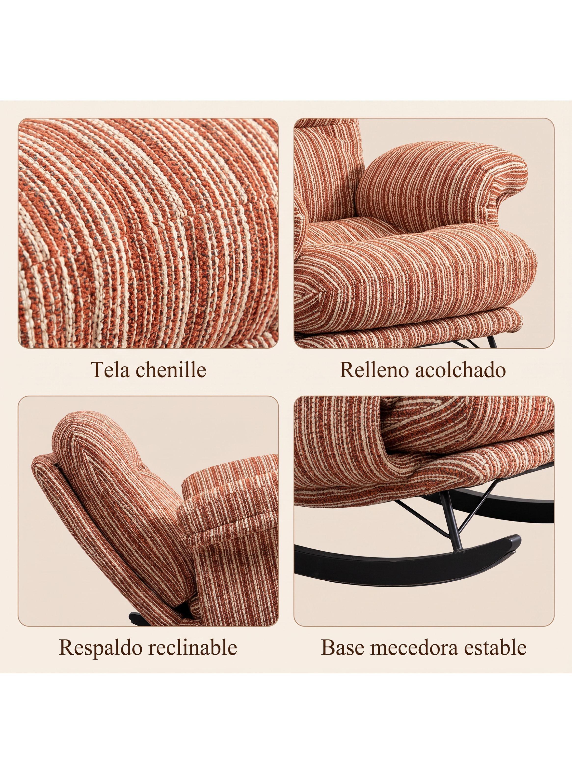 Sillón Mecedor Reclinable Amélie Chenilla Con Respaldo Alto-3