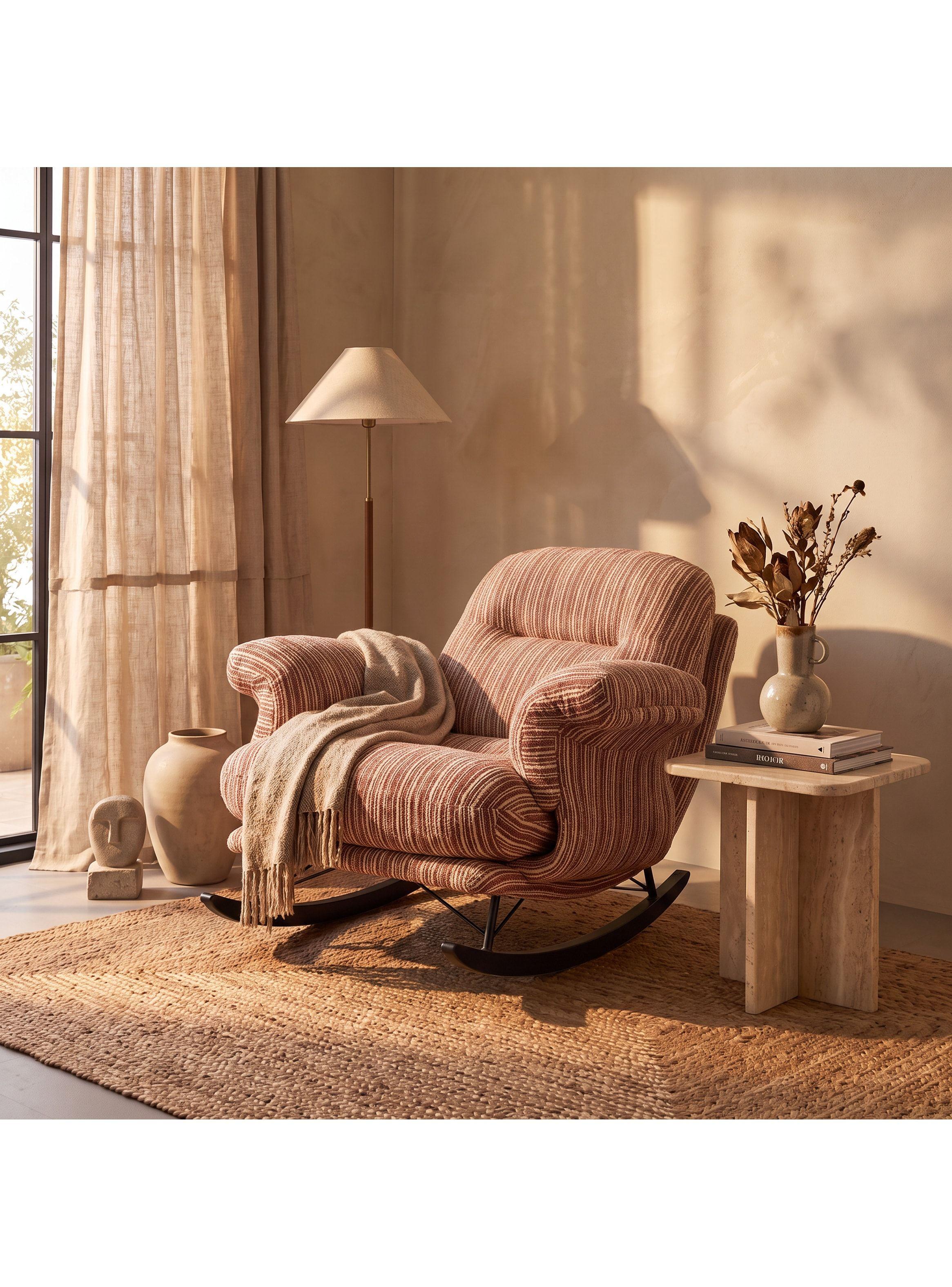 Sillón Mecedor Reclinable Amélie Chenilla Con Respaldo Alto-4