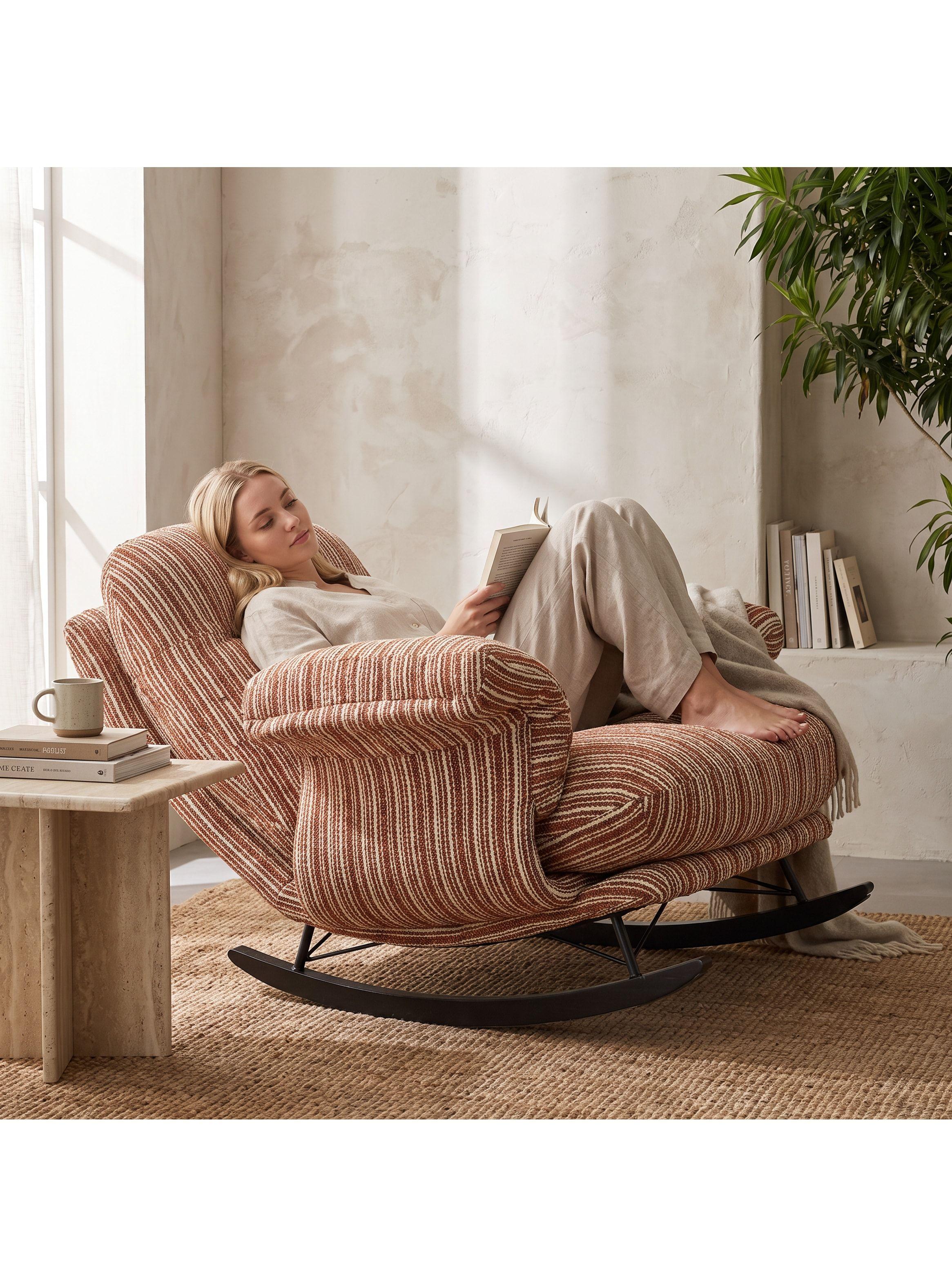 Sillón Mecedor Reclinable Amélie Chenilla Con Respaldo Alto-5