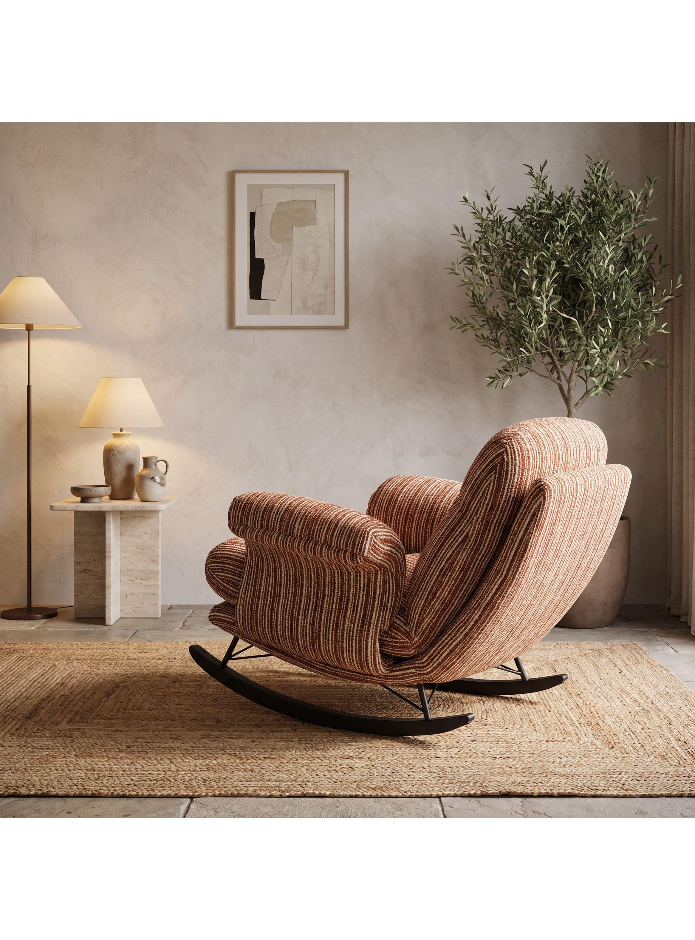 Sillón Mecedor Reclinable Amélie Chenilla Con Respaldo Alto-6