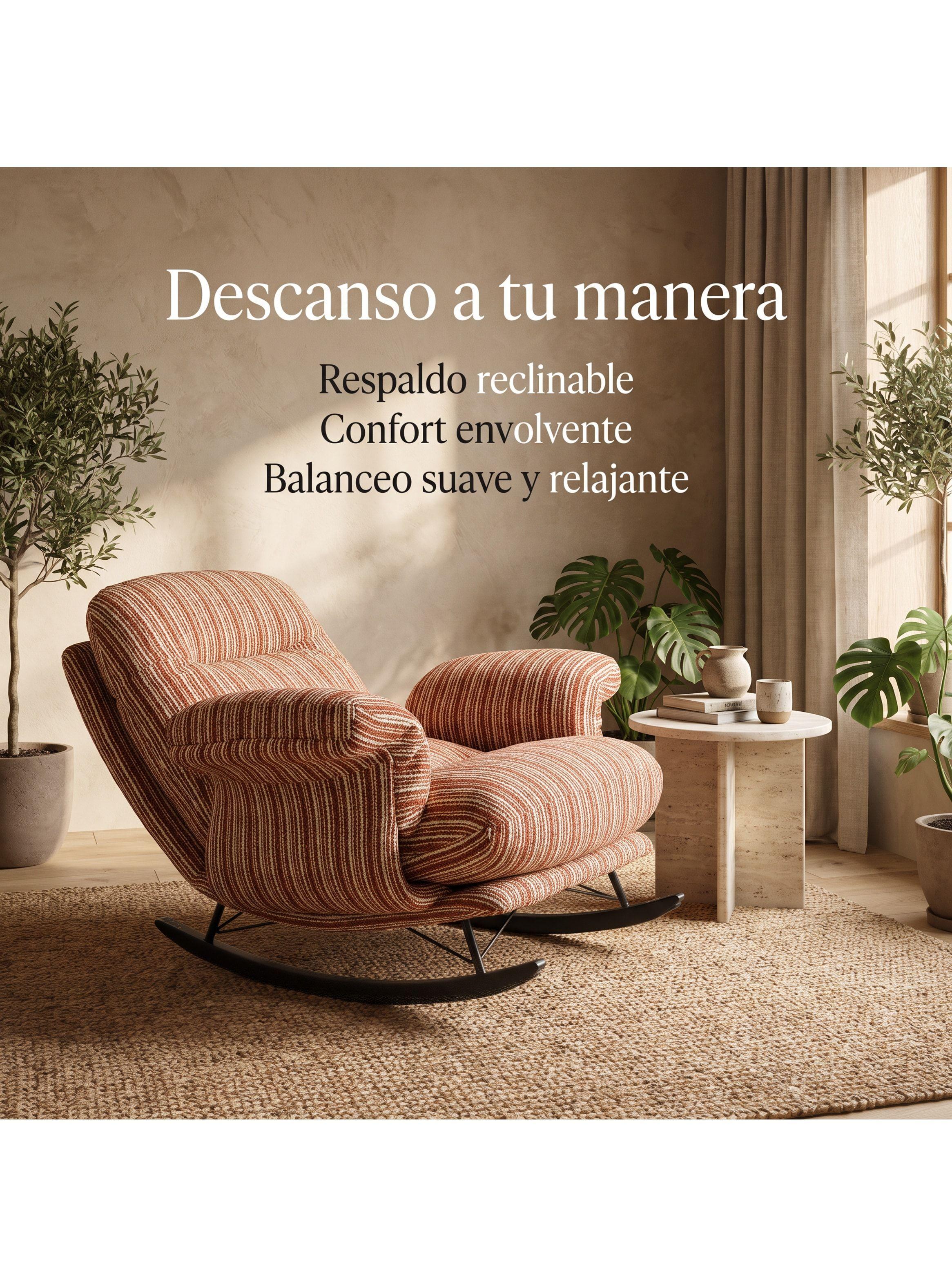 Sillón Mecedor Reclinable Amélie Chenilla Con Respaldo Alto-7