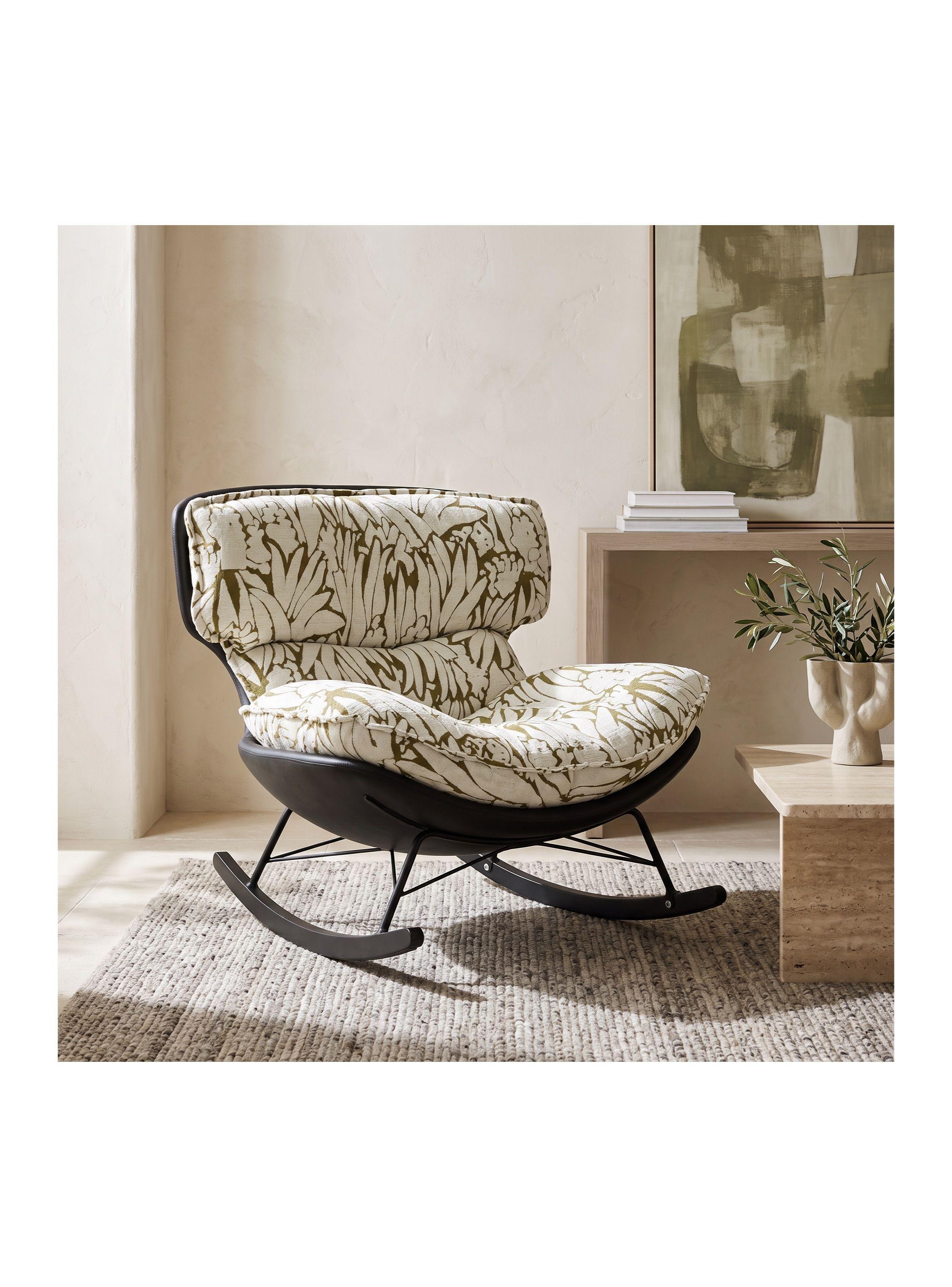 Sillón Olivia Mecedor Jacquard Botánico 2 Rieles Metálicos Verde Floreado-0