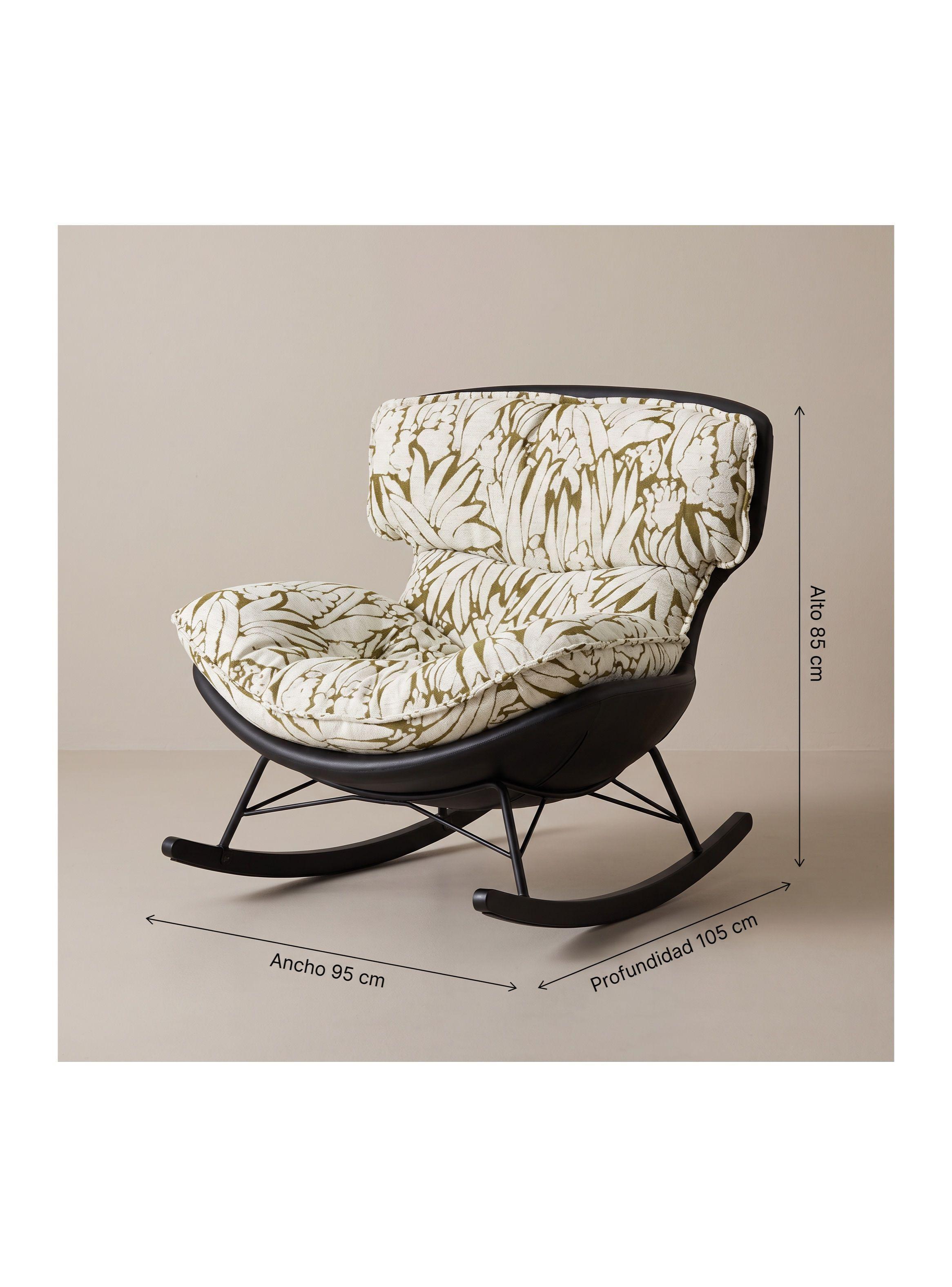 Sillón Olivia Mecedor Jacquard Botánico 2 Rieles Metálicos Verde Floreado-2
