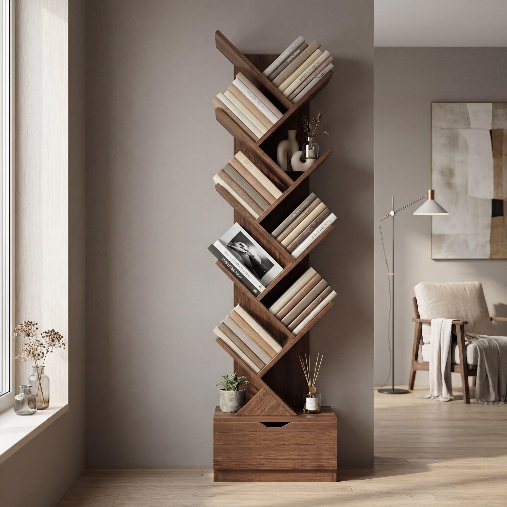Biblioteca Librero De Arbol Organizador De Libros Alto 120cm Marrón Oscuro-2
