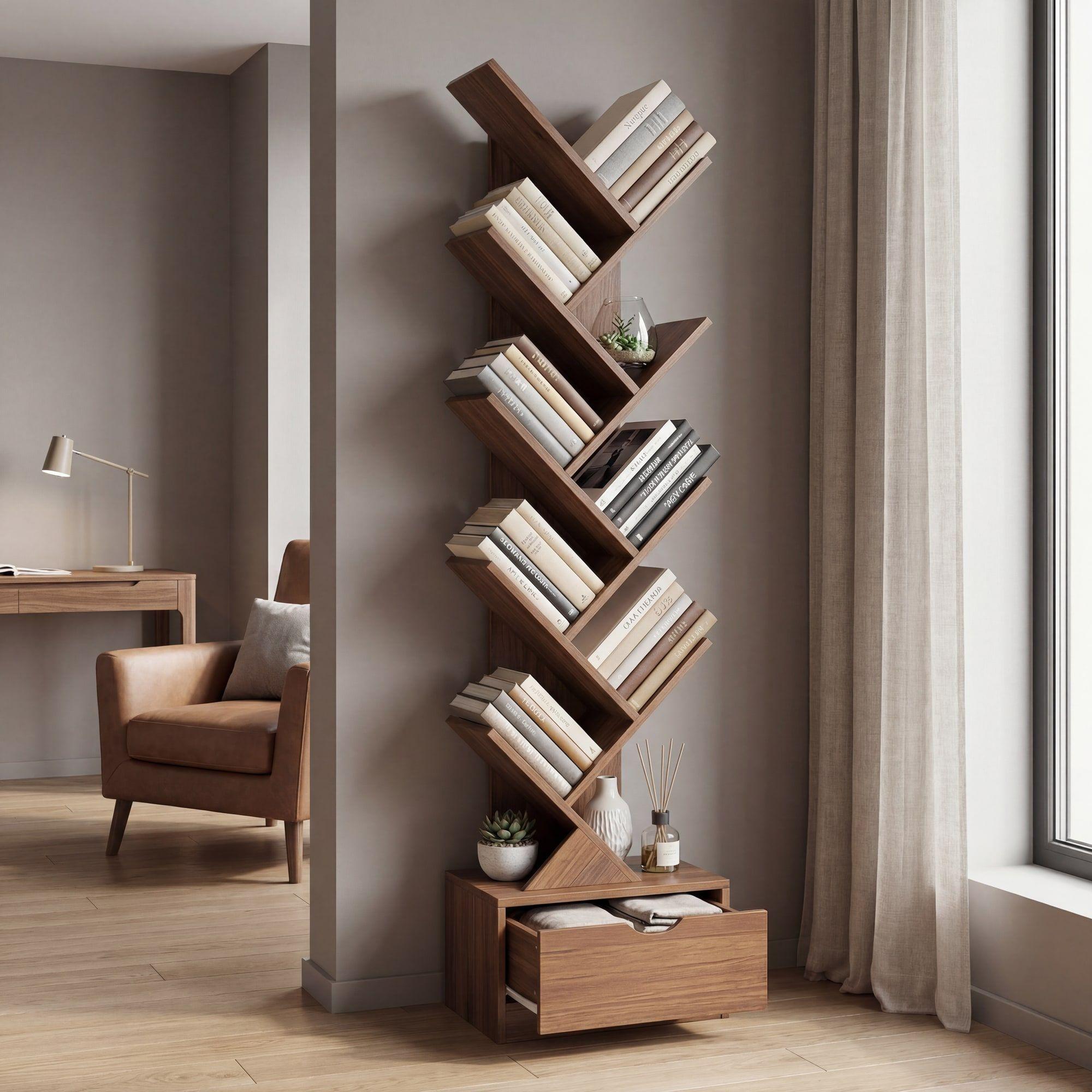 Biblioteca Librero De Arbol Organizador De Libros Alto 120cm Marrón Oscuro-3