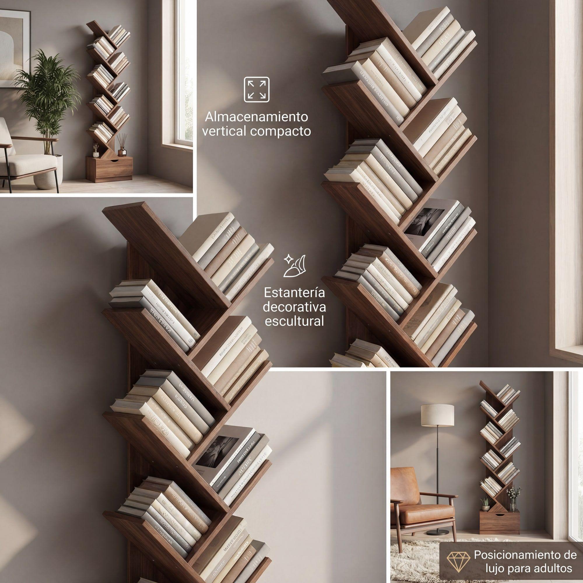Biblioteca Librero De Arbol Organizador De Libros Alto 120cm Marrón Oscuro-5