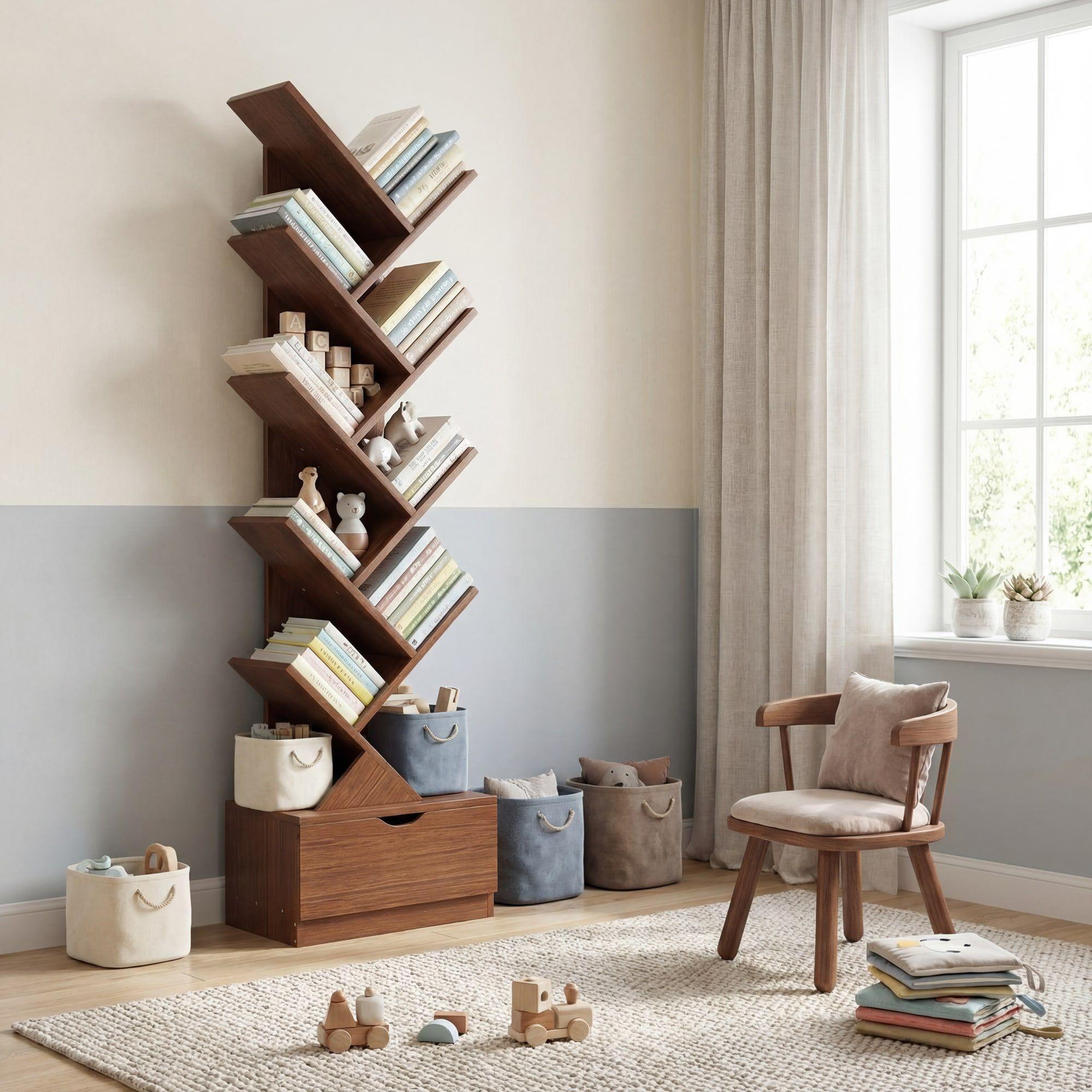 Biblioteca Librero De Arbol Organizador De Libros Alto 120cm Marrón Oscuro-7