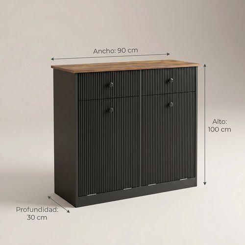 Mueble Cocina Depensa Aparador Comedor 2 Cestos Basurero Negro-3