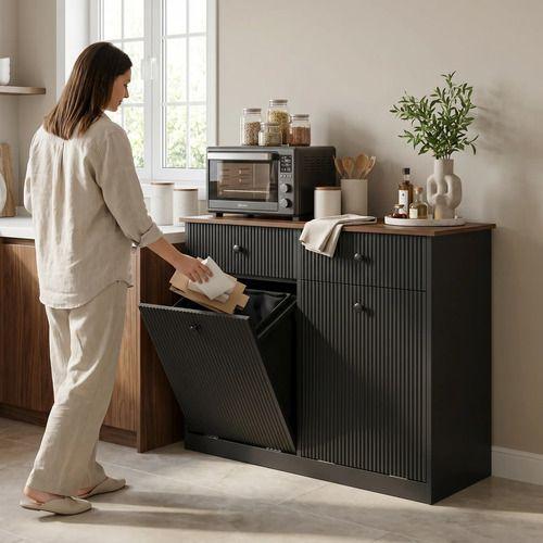 Mueble Cocina Depensa Aparador Comedor 2 Cestos Basurero Negro-5