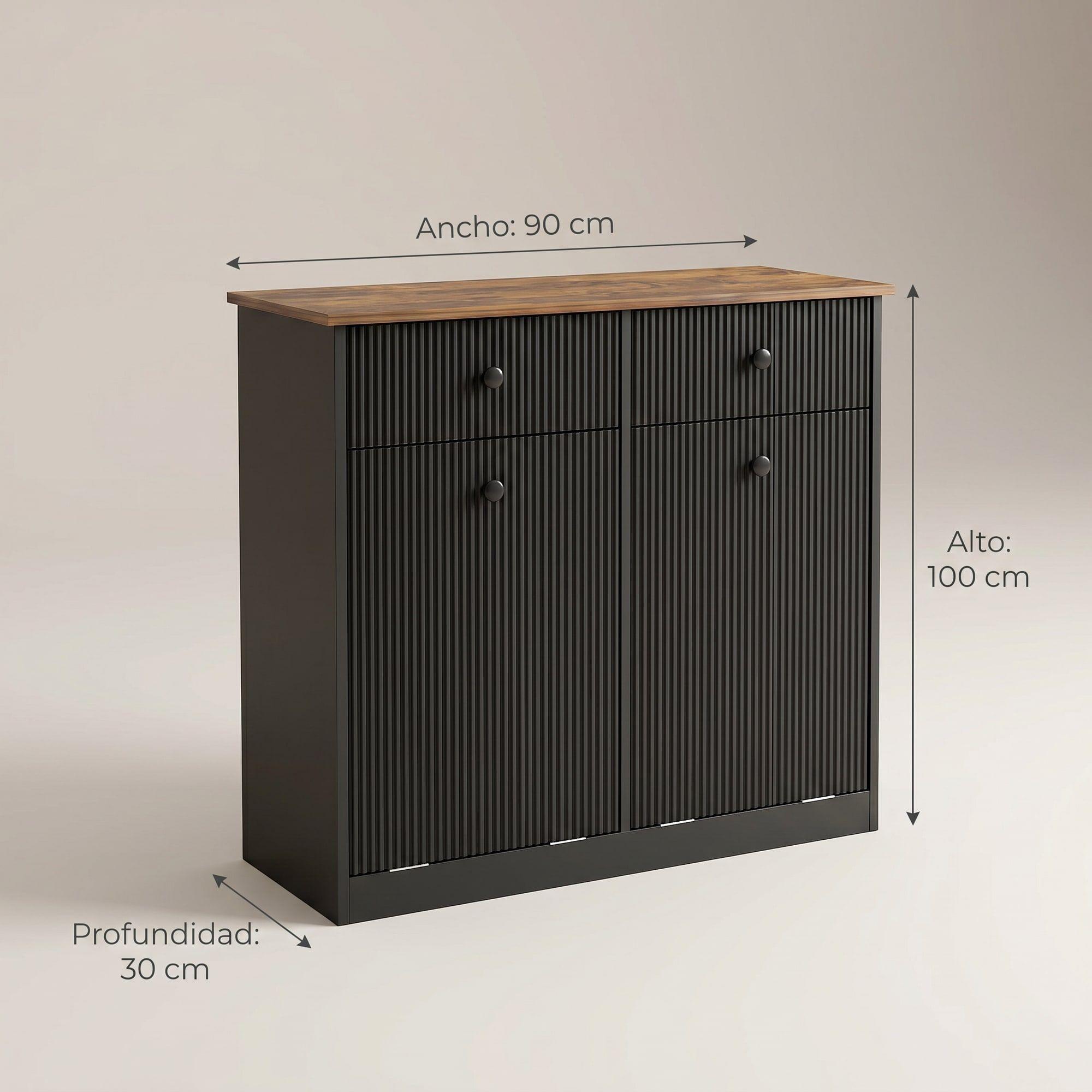 Mueble Cocina Depensa Aparador Comedor 2 Cestos Basurero Negro-3