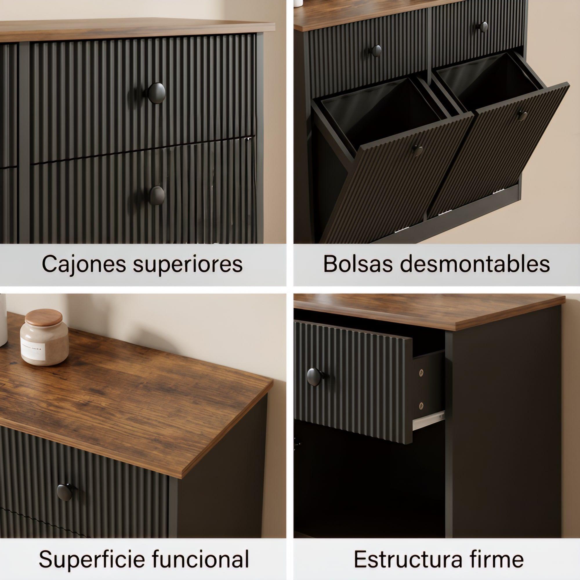 Mueble Cocina Depensa Aparador Comedor 2 Cestos Basurero Negro-4