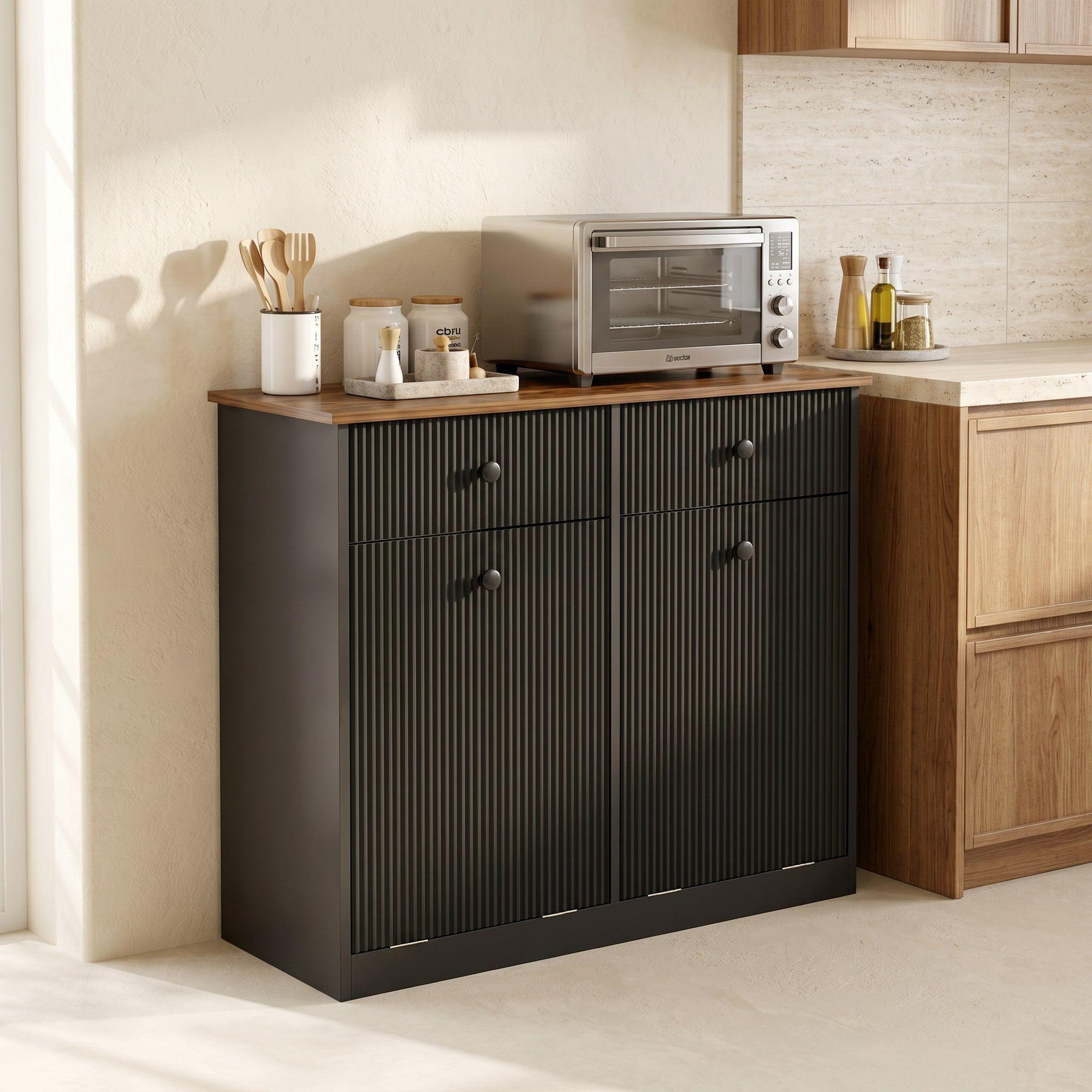Mueble Cocina Depensa Aparador Comedor 2 Cestos Basurero Negro-6