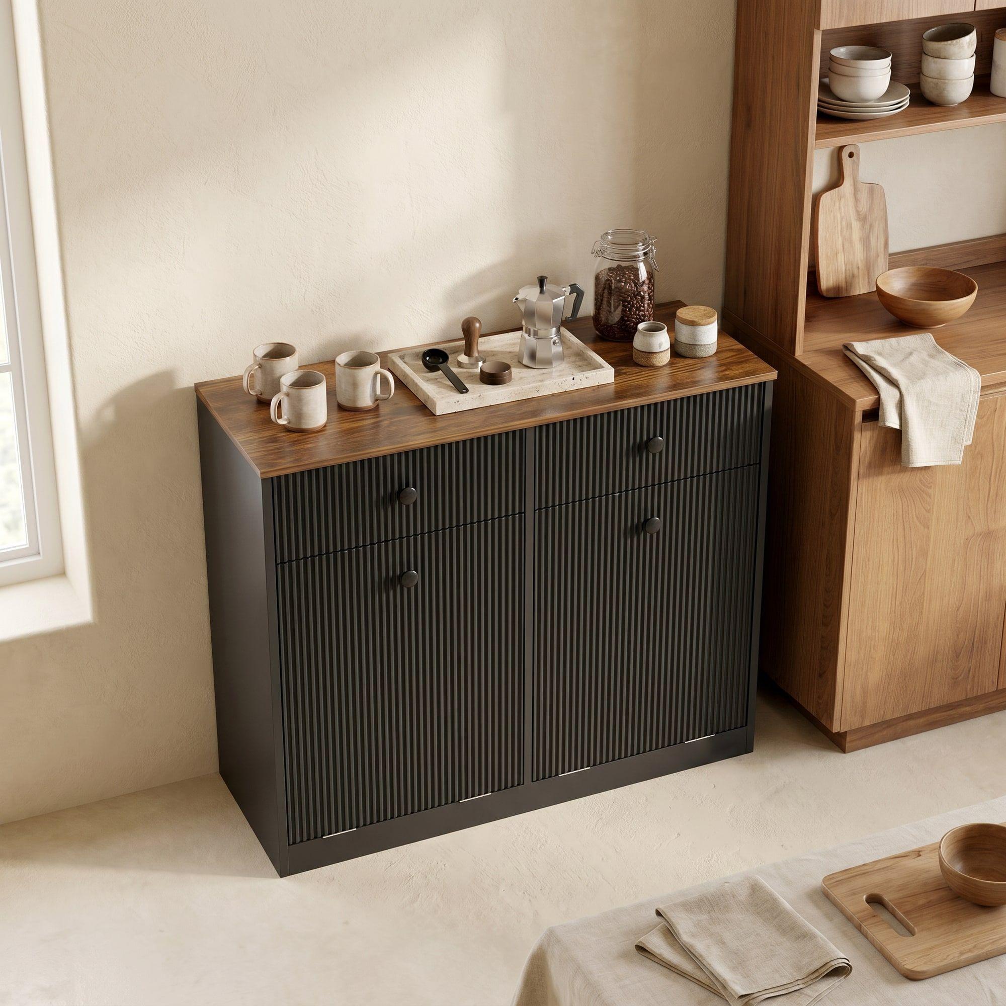 Mueble Cocina Depensa Aparador Comedor 2 Cestos Basurero Negro-7