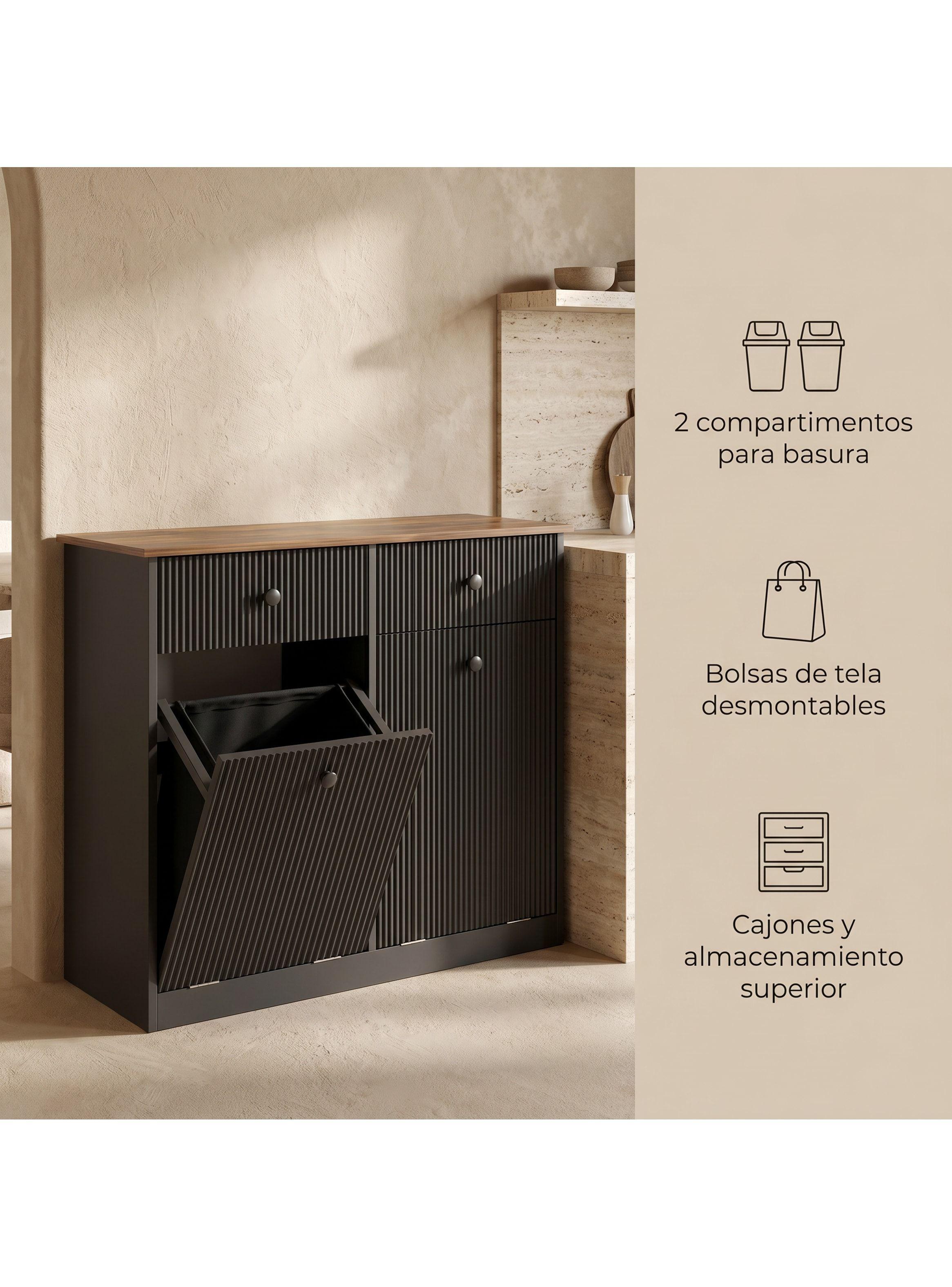 Mueble Cocina Depensa Aparador Comedor 2 Cestos Basurero Negro-2