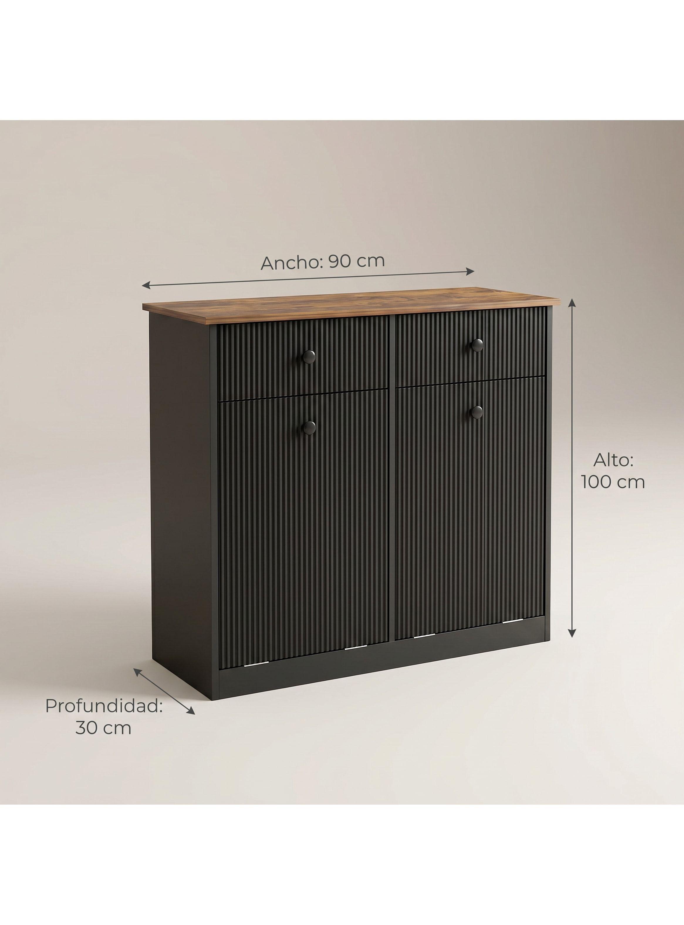 Mueble Cocina Depensa Aparador Comedor 2 Cestos Basurero Negro-3