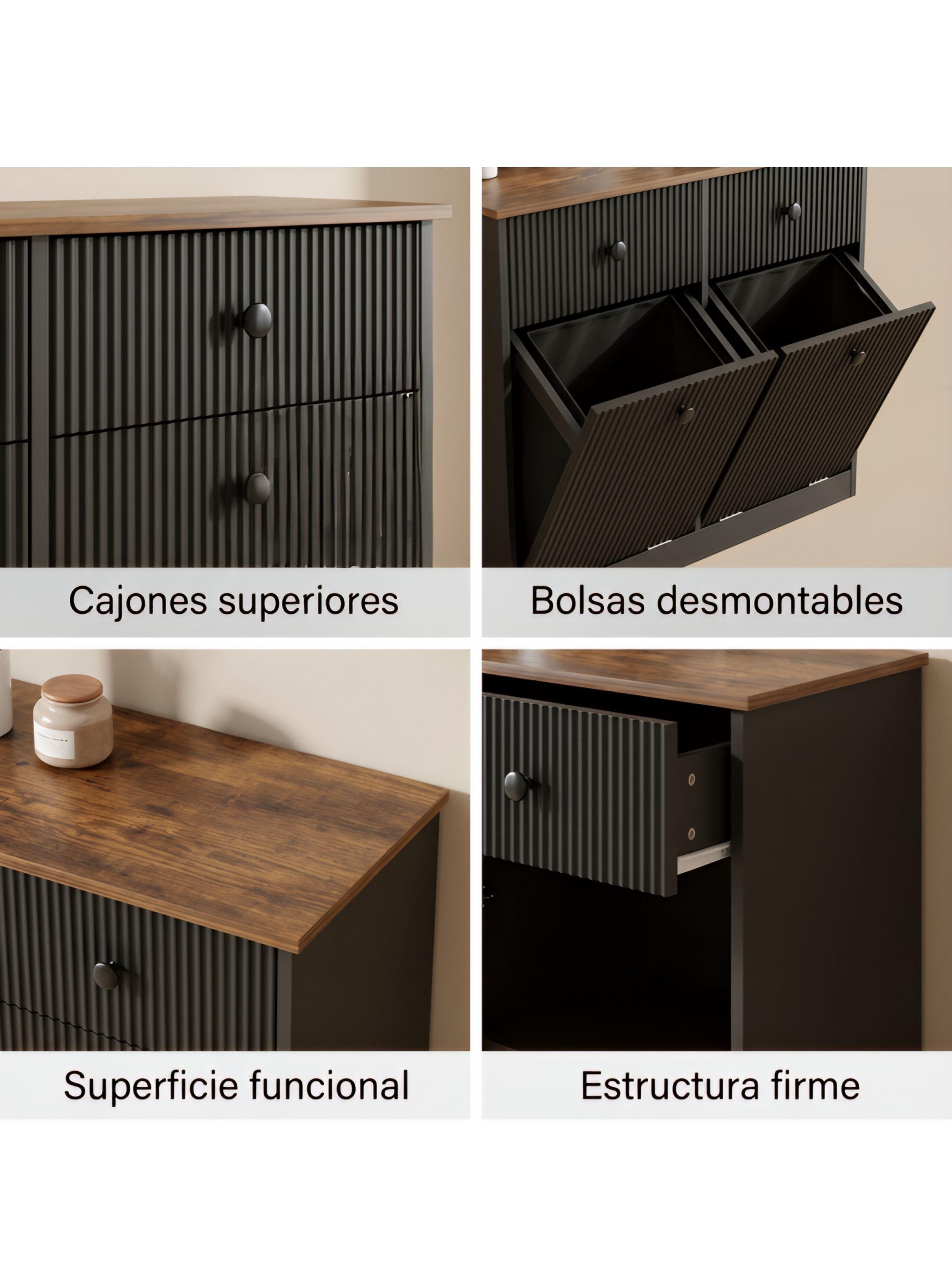 Mueble Cocina Depensa Aparador Comedor 2 Cestos Basurero Negro-4