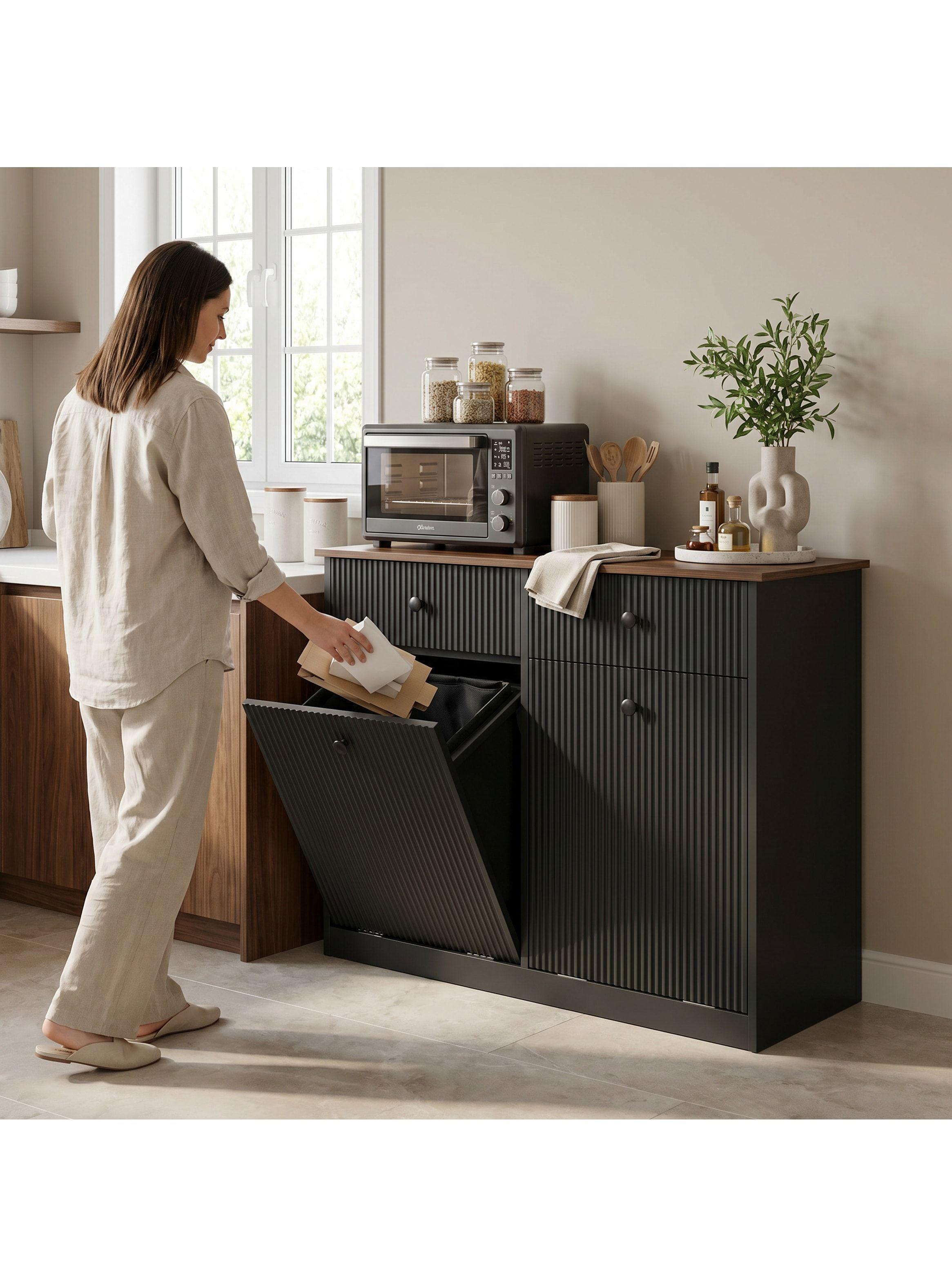 Mueble Cocina Depensa Aparador Comedor 2 Cestos Basurero Negro-5