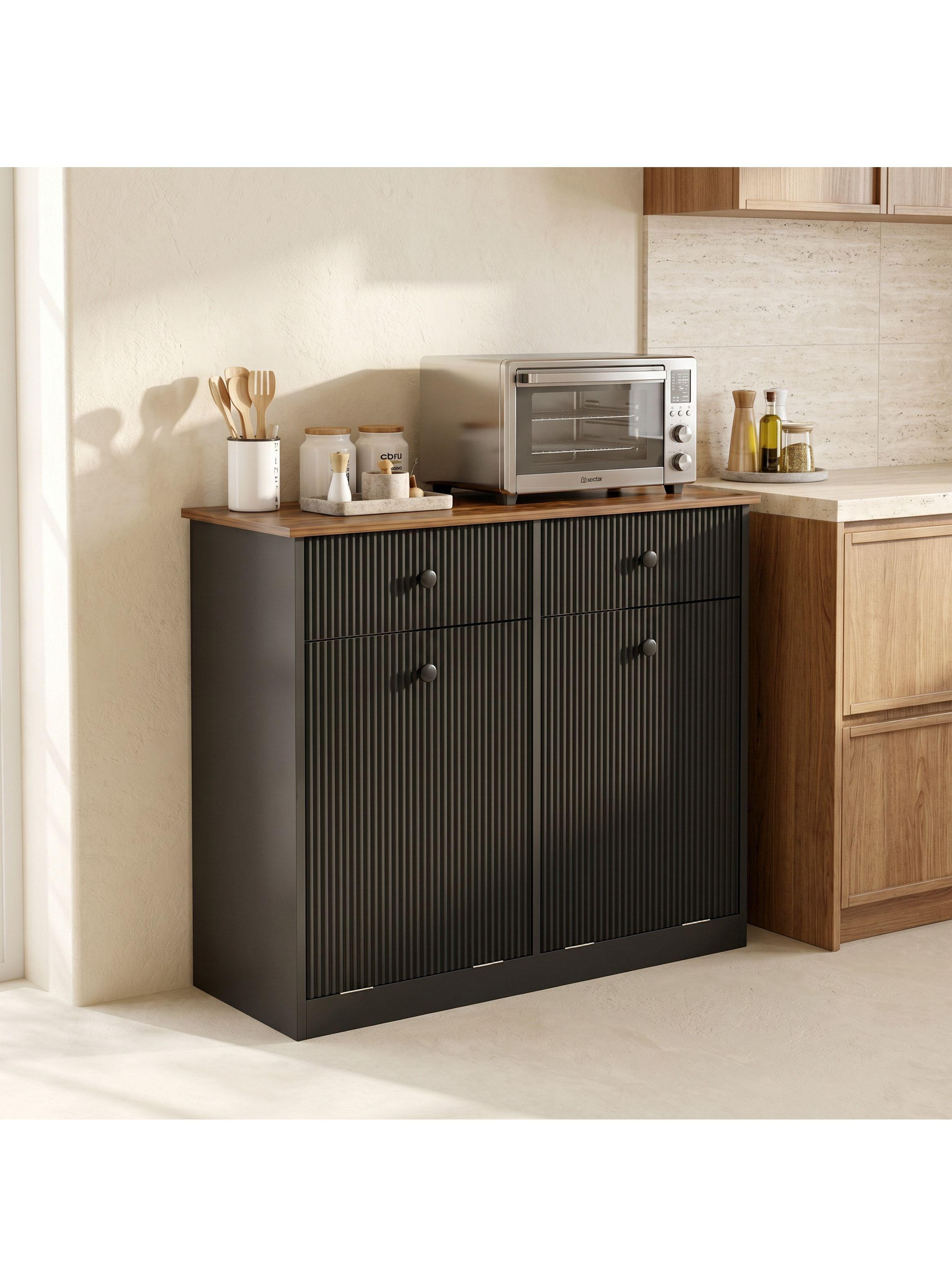 Mueble Cocina Depensa Aparador Comedor 2 Cestos Basurero Negro-6