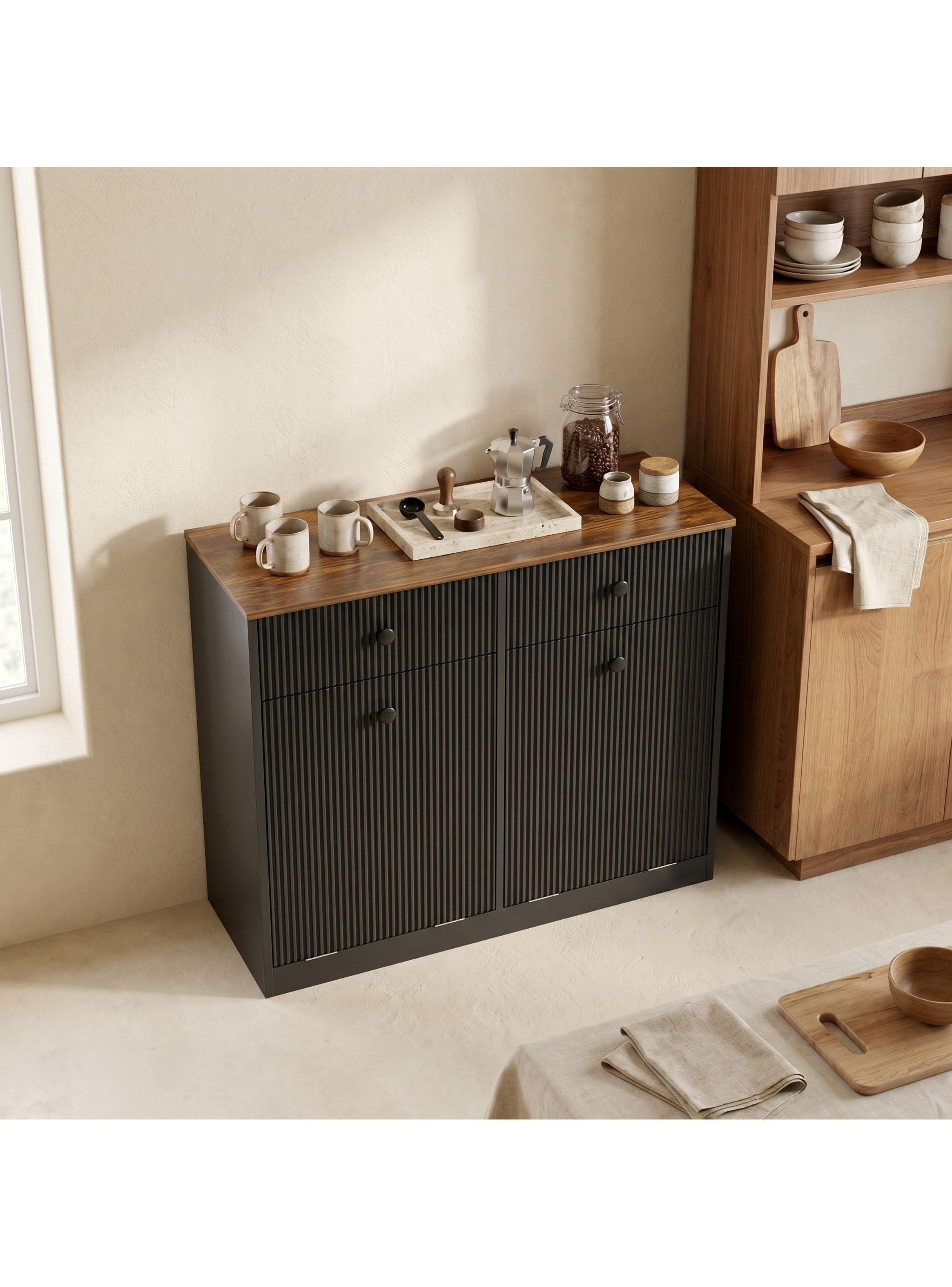 Mueble Cocina Depensa Aparador Comedor 2 Cestos Basurero Negro-7