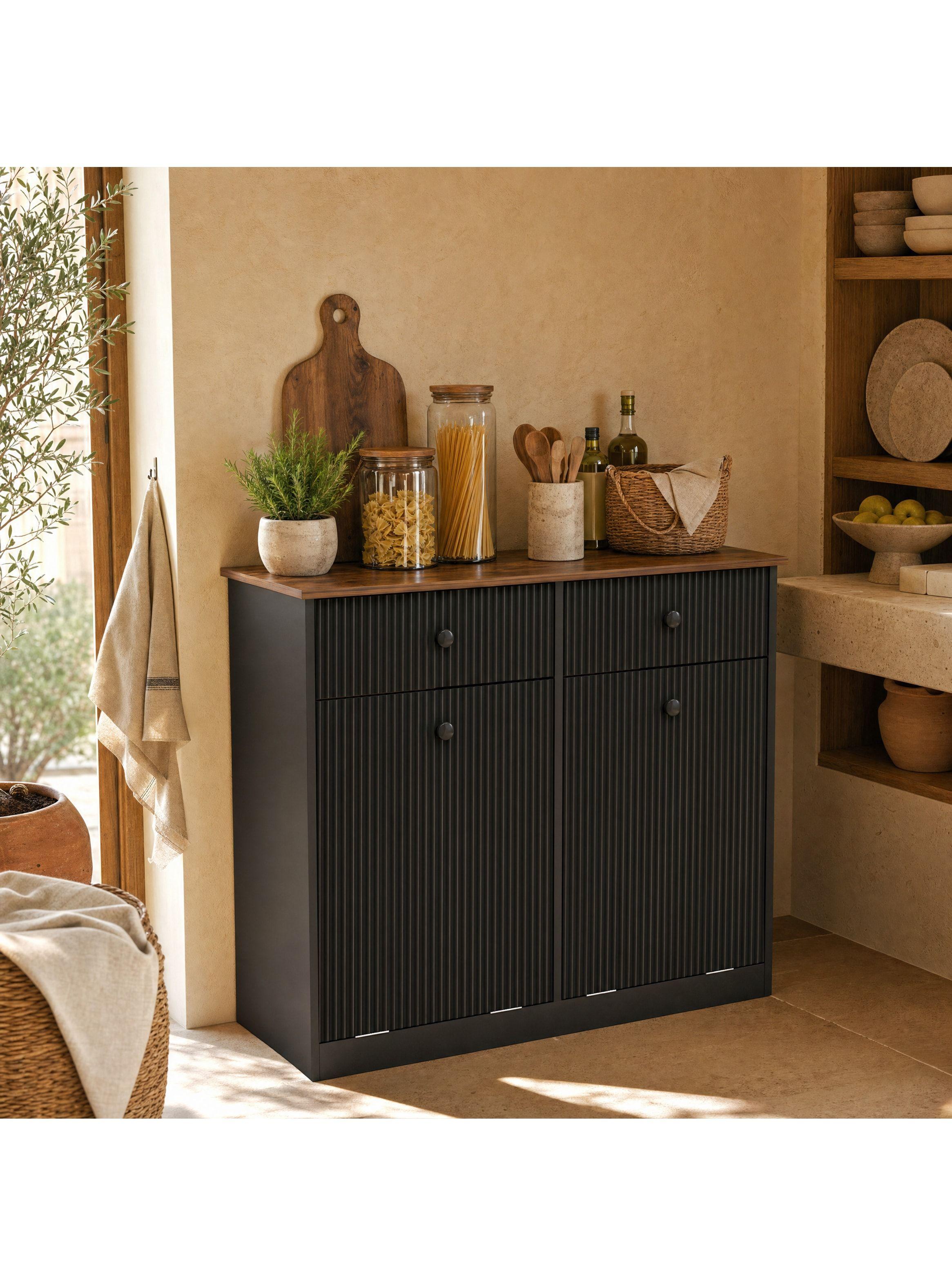 Mueble Cocina Depensa Aparador Comedor 2 Cestos Basurero Negro-8