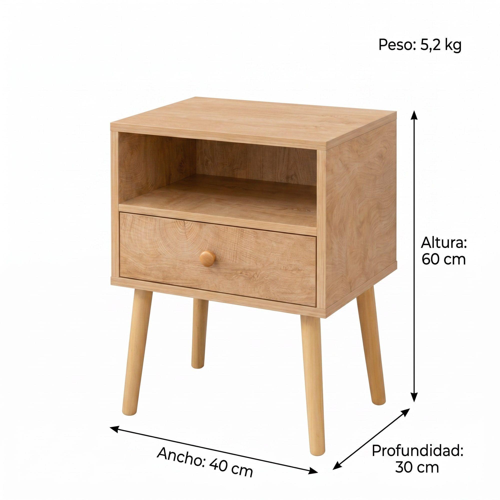 Velador Minimalista Moderno Con Cajón Home Design 60x40x30 Acabado Mate Color Marrón-2