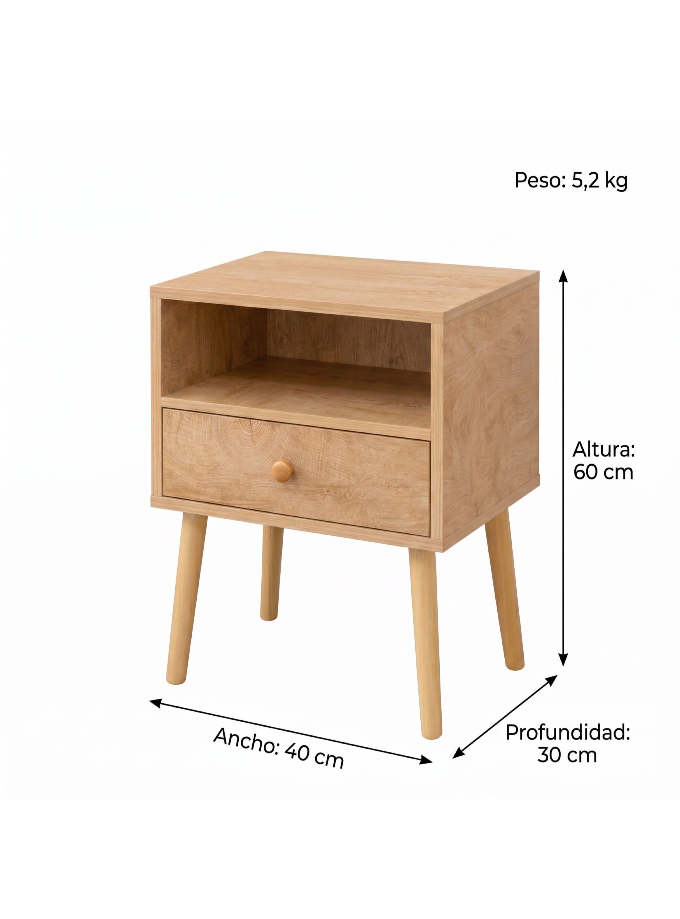 Velador Minimalista Moderno Con Cajón 60x40x30 Acabado Mate Color Marrón-2