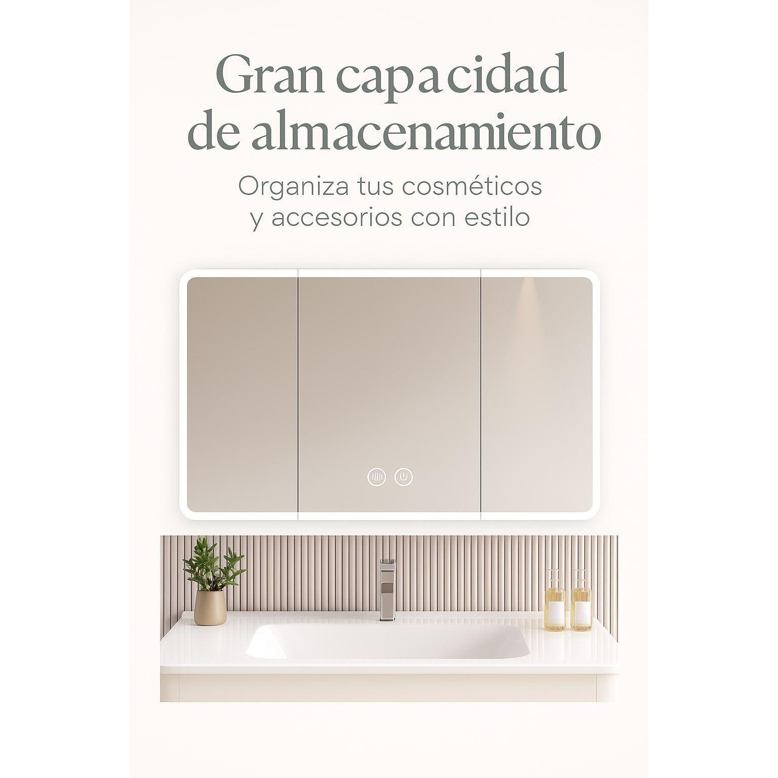 Botiquin Baño Inteligente Con Espejo Luz Antiempañamiento A Color Blanco-2