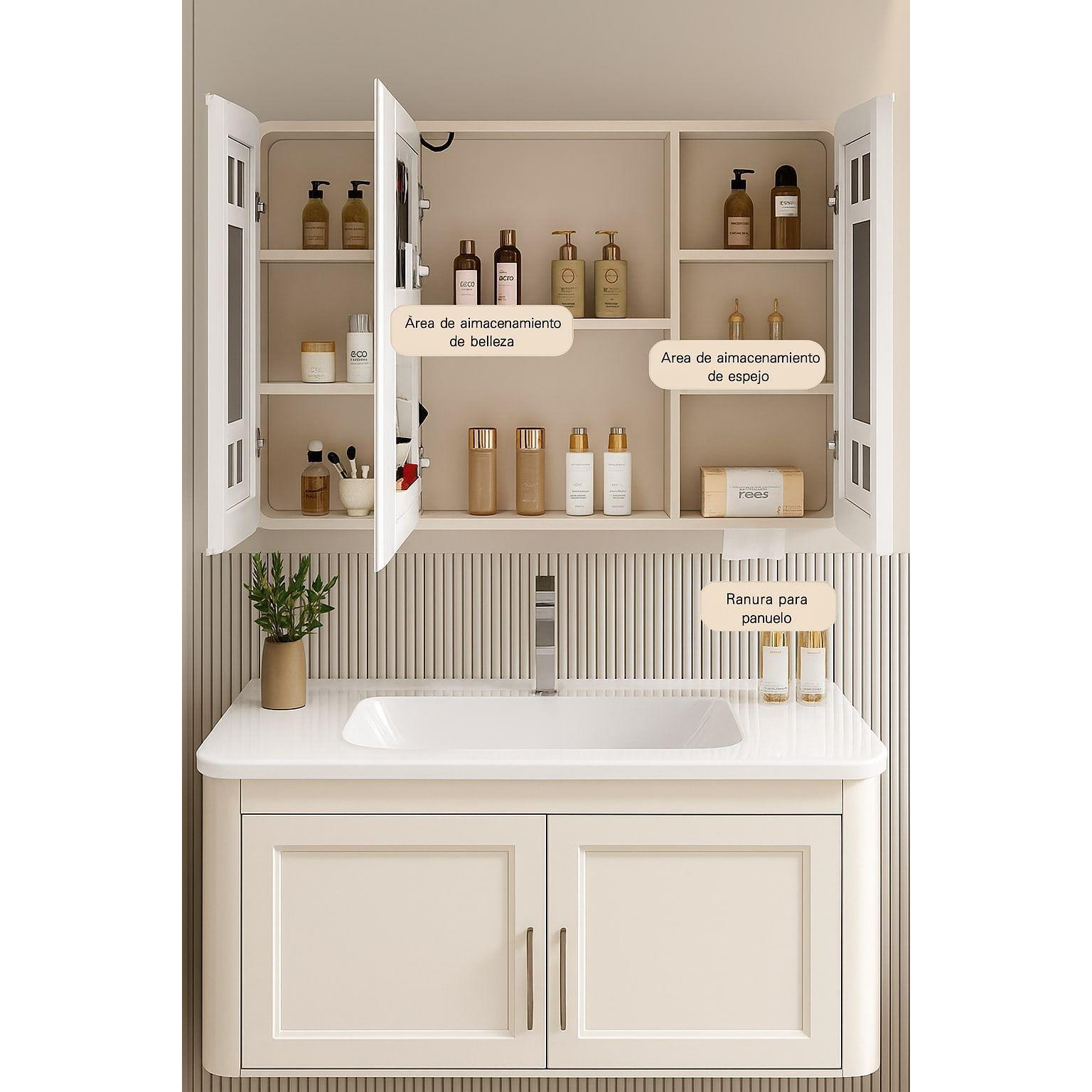 Botiquin Baño Inteligente Con Espejo Luz Antiempañamiento A Color Blanco-6