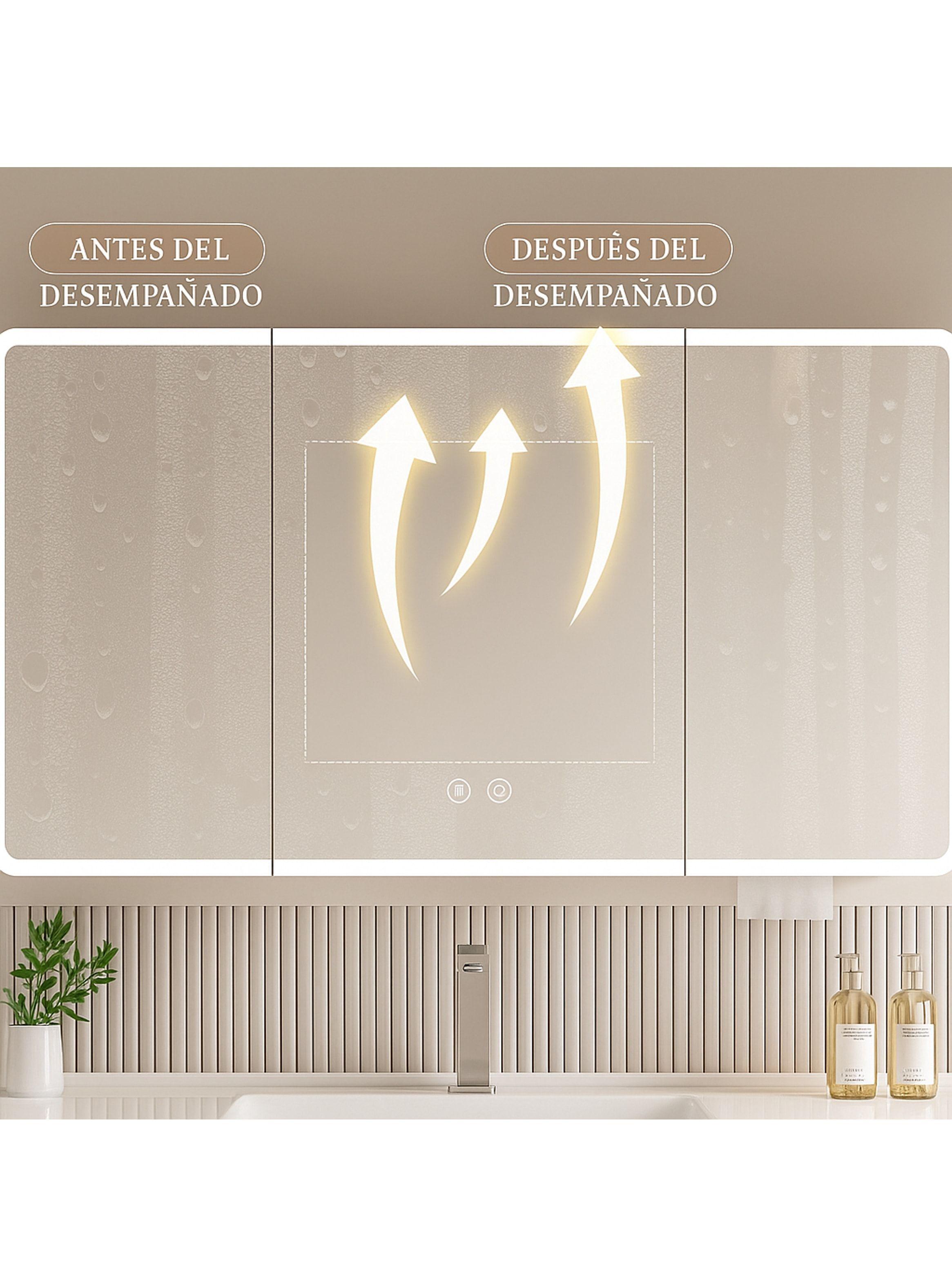Botiquin Baño Inteligente Con Espejo Luz Antiempañamiento A Color Blanco-5