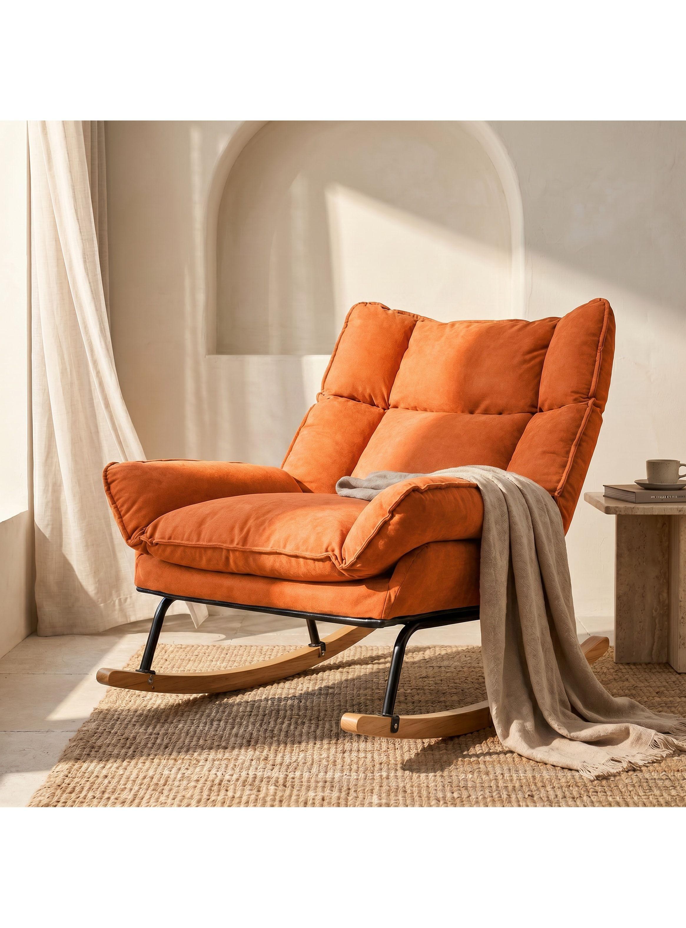 Sillon Mecedor Silla Mecedora Sitial Reclinable Tela Suave Naranja-0