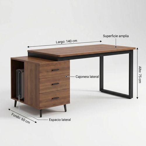 Escritorio Moderno Con Cajoneras 140x60x75cm Para Oficina Marrón Oscuro-2