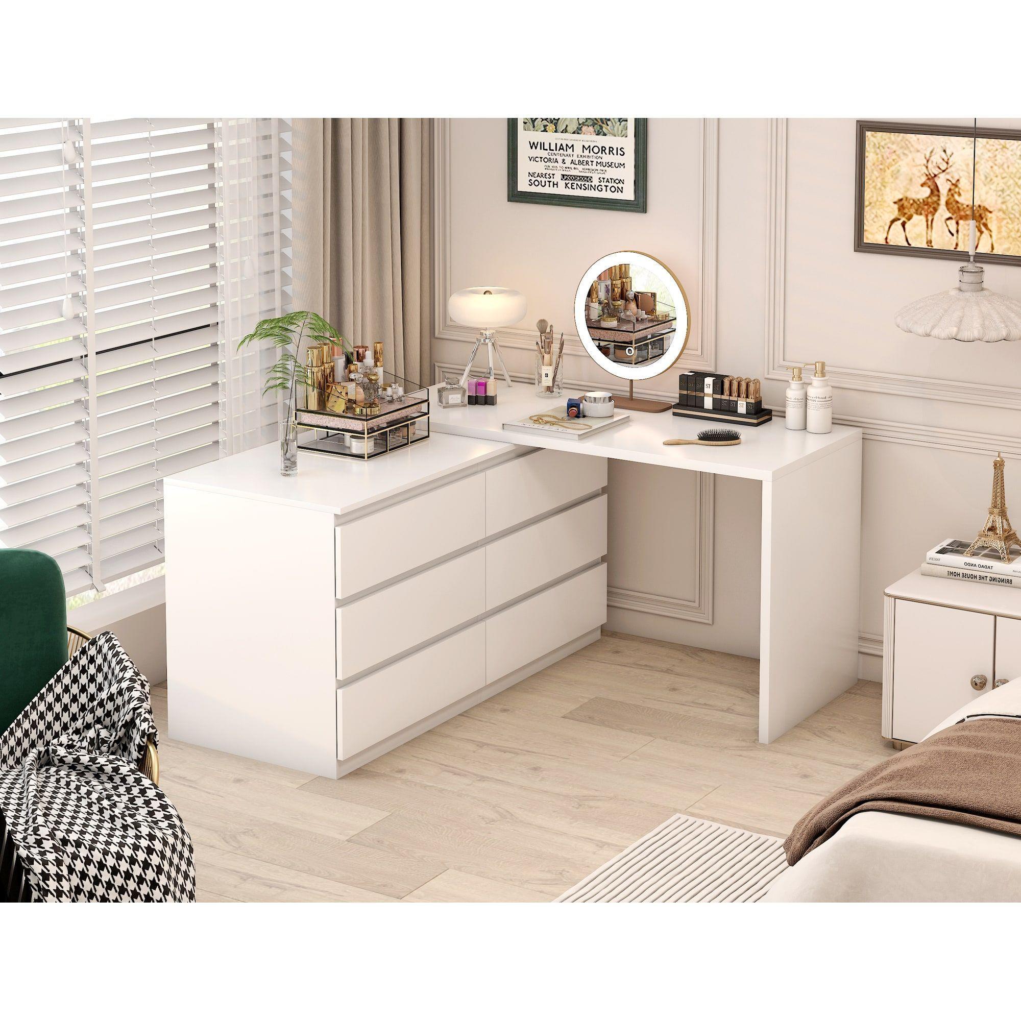Escritorio Convertible En L+comoda 120x40x70+120x40x68cm Blanco-6