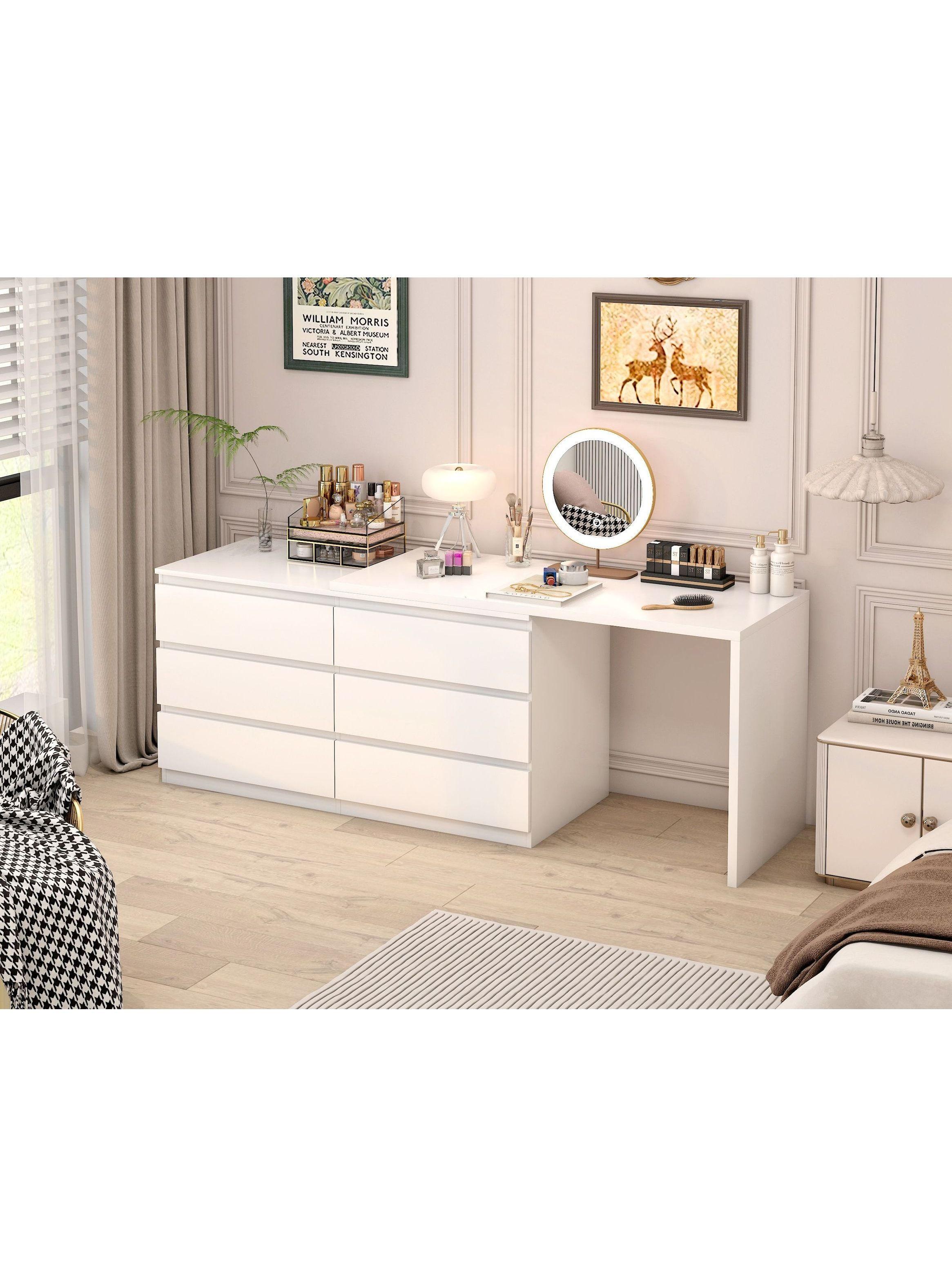 Escritorio Convertible En L+comoda 120x40x70+120x40x68cm Blanco-1