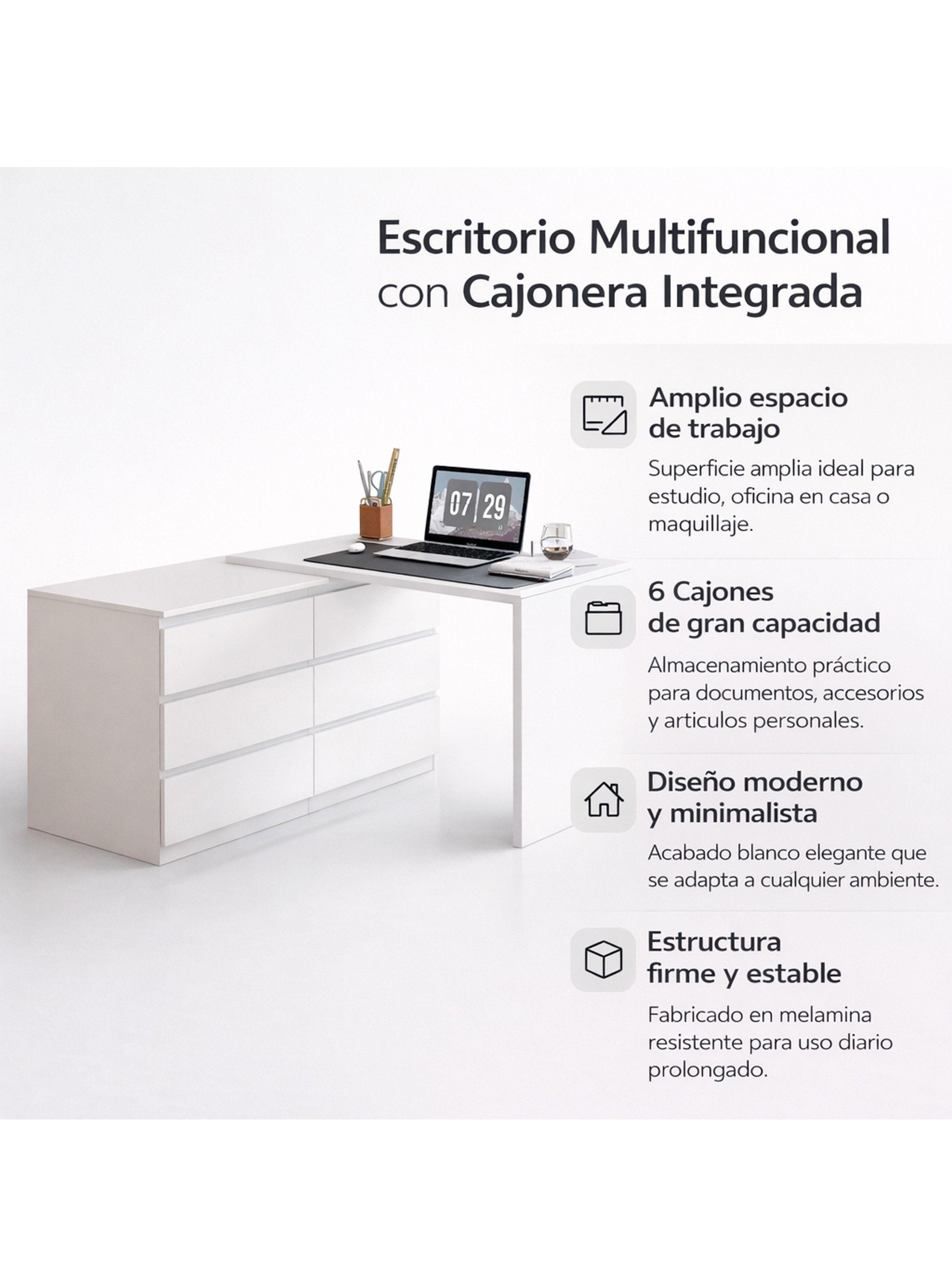 Escritorio Convertible En L+comoda 120x40x70+120x40x68cm Blanco-3