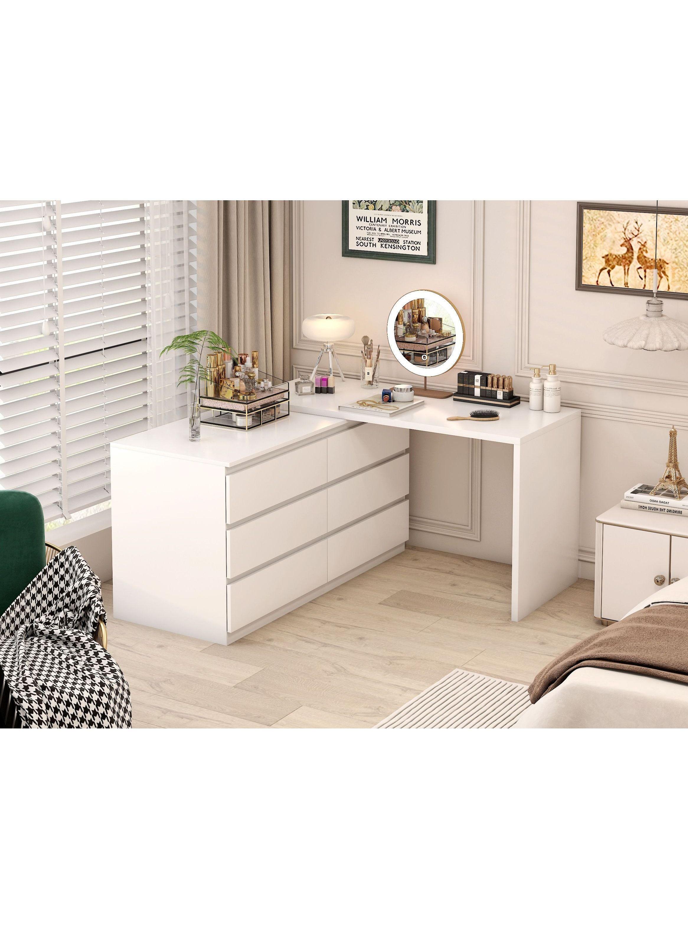 Escritorio Convertible En L+comoda 120x40x70+120x40x68cm Blanco-6