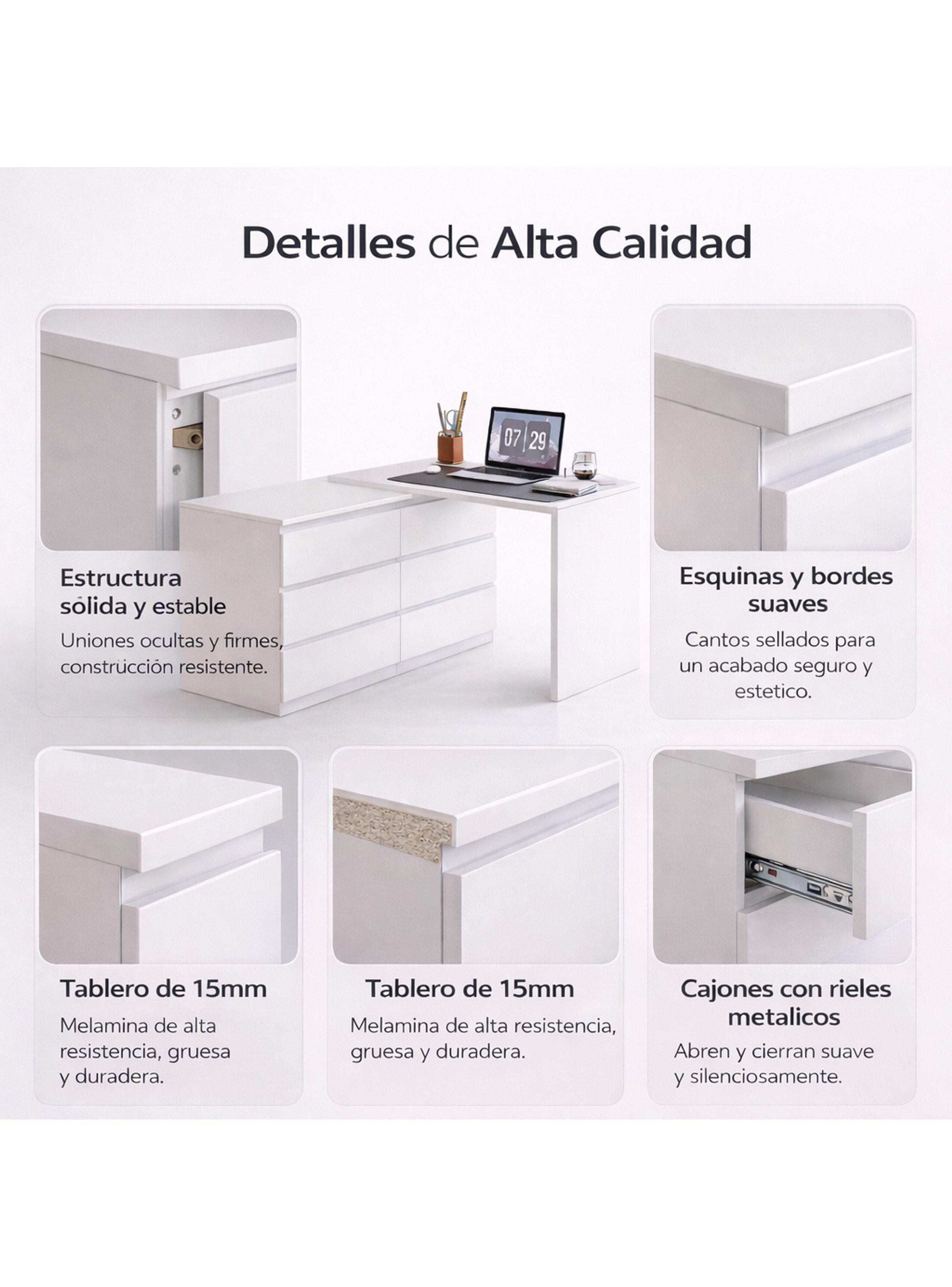Escritorio Convertible En L+comoda 120x40x70+120x40x68cm Blanco-7